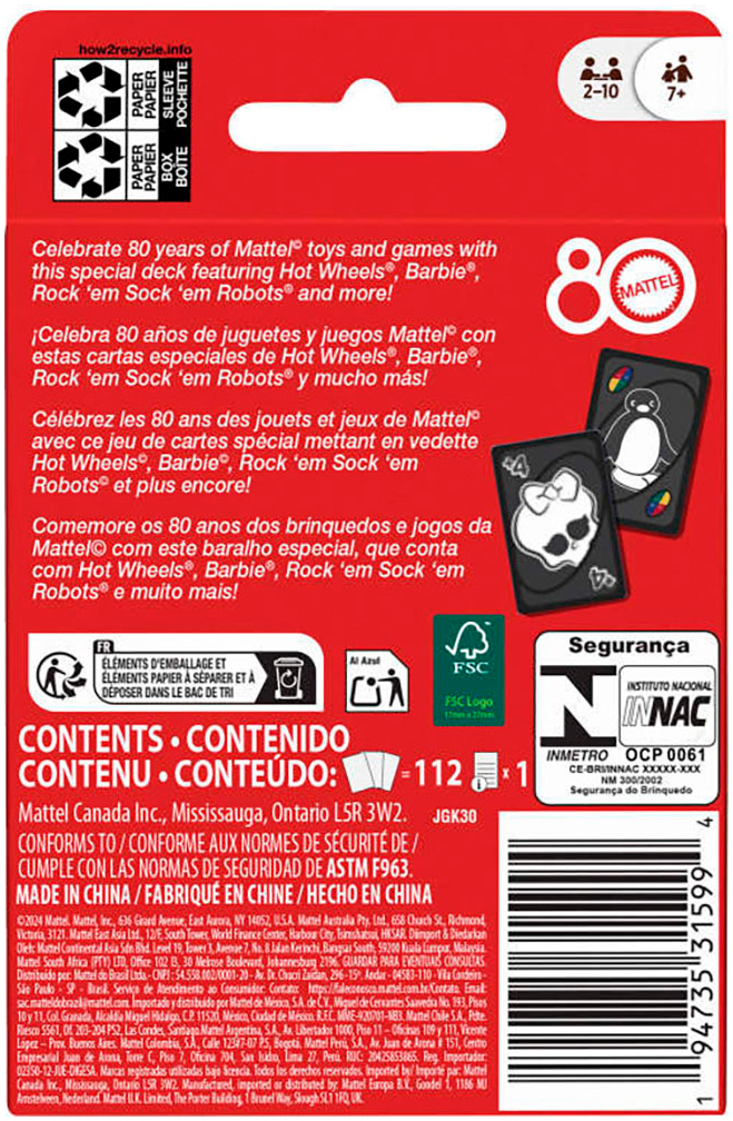 Mattel games Spiel »Mattel 80th Anniversairy UNO Ruby Red«