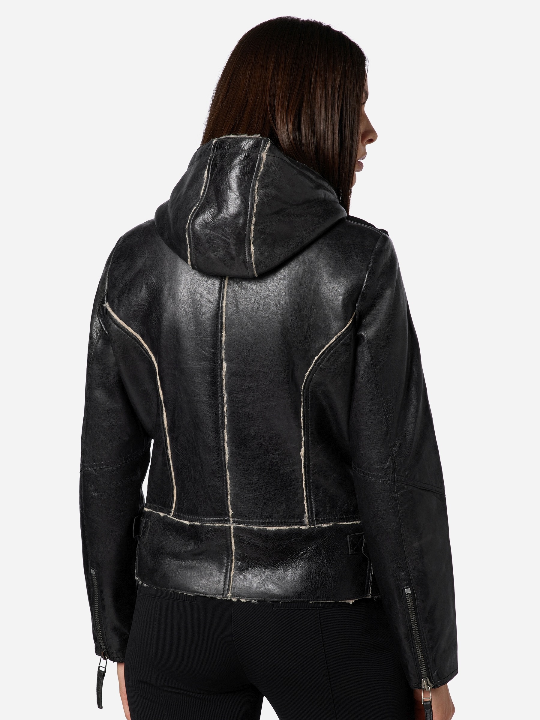 RICANO Bikerjacke »Lederjacke Julie« mitKapuze Handgefertigt aus echtem Leder