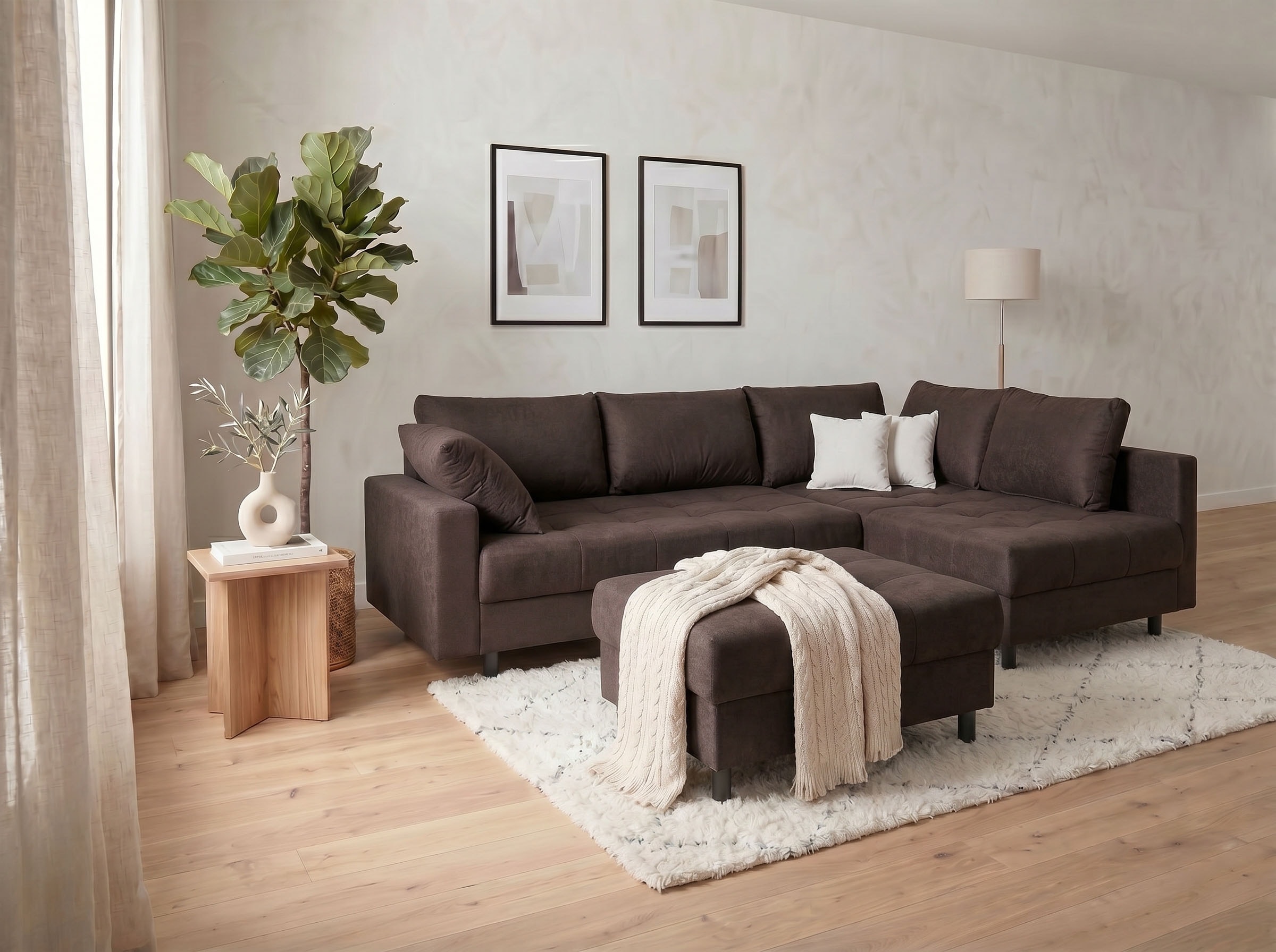 COLLECTION AB Ecksofa »Toni L-Form 274 cm« Set: Sofa & Hocker, 2 Zierkissen, Bonell-Federkern