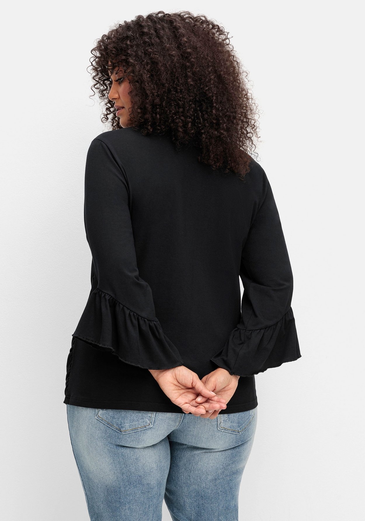 Sheego 3/4-Arm-Shirt »Shirt in Wickeloptik in Wickeloptik, mit Volantärmeln«
