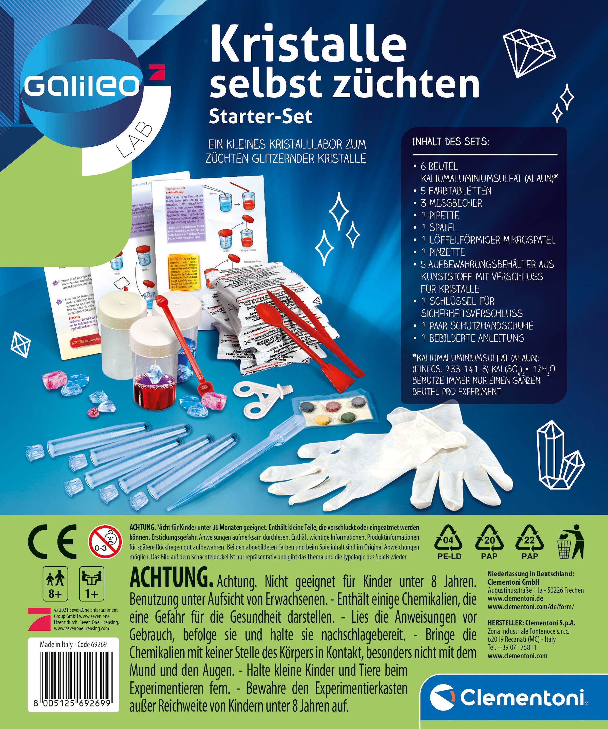 Clementoni® Experimentierkasten »Galileo, Kristalle selbst züchten, Starter-Set«, Made in Europe