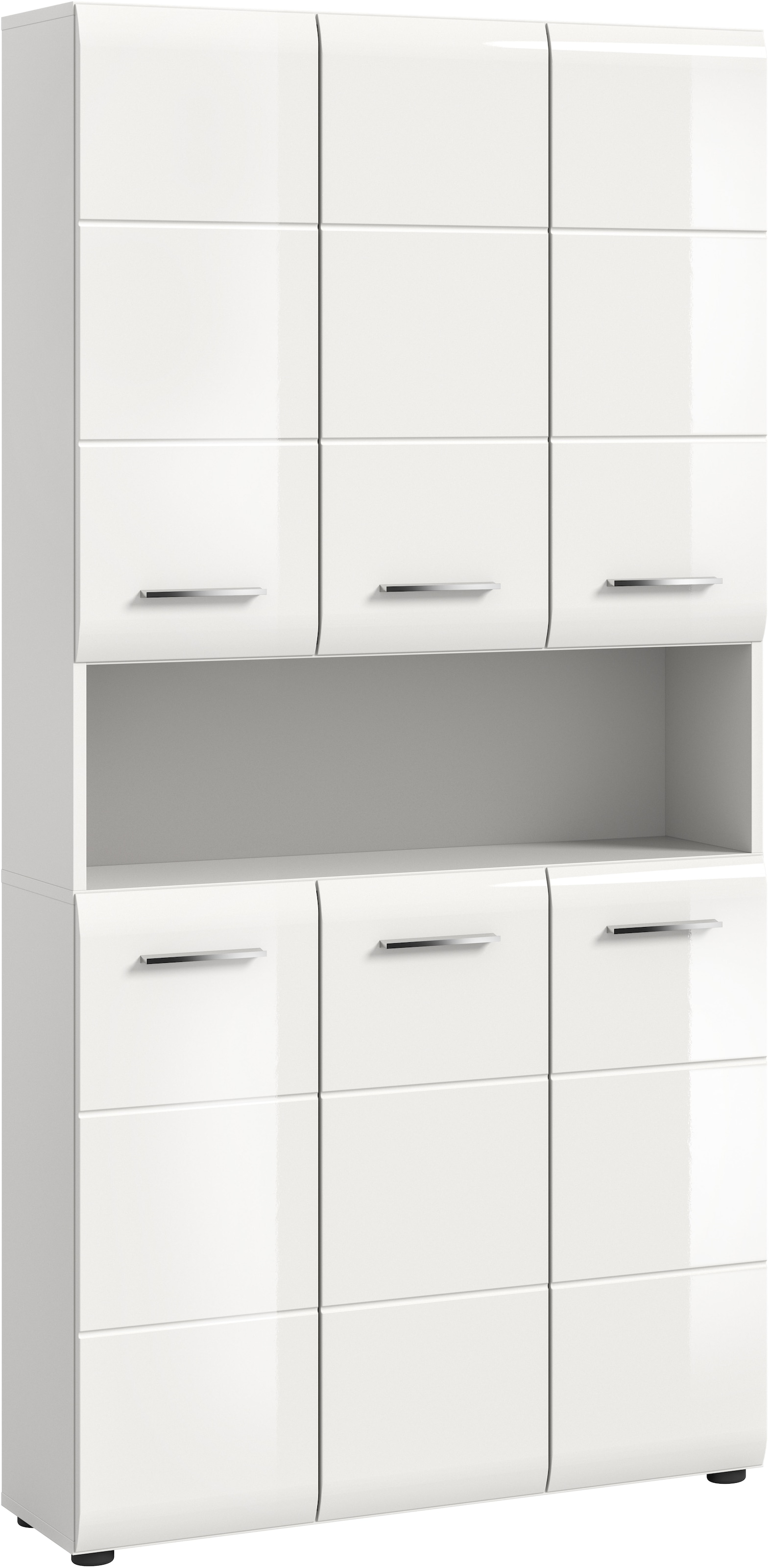 welltime Stauraumschrank 1 Stk. tlg. Florenz, Mehrzweckschrank, Weiß Hochglanz Tiefzieh, 13 Fächer