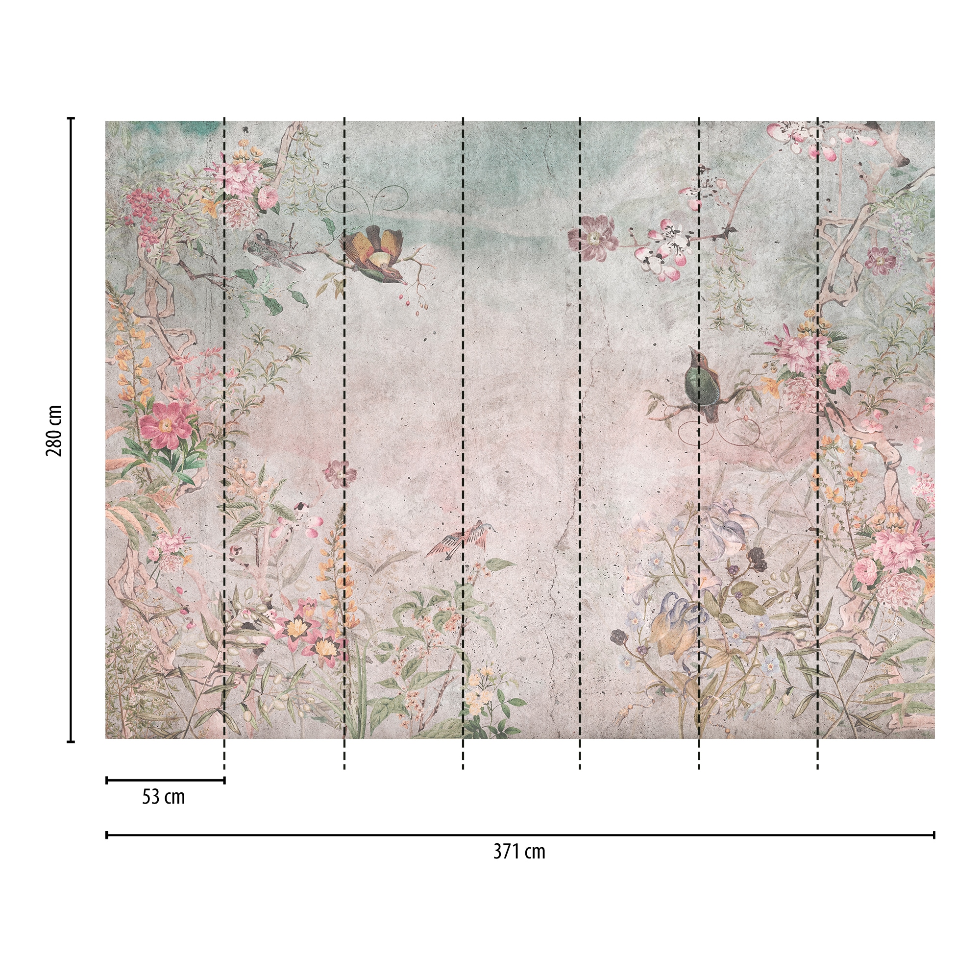 living walls Fototapete »THE WALL III florale Tapete Motivtapete Blumen Vögel« matt glatt Vliestapete Vögel für Schlafzimmer Küche Wohnzimmer Floral Design Flur