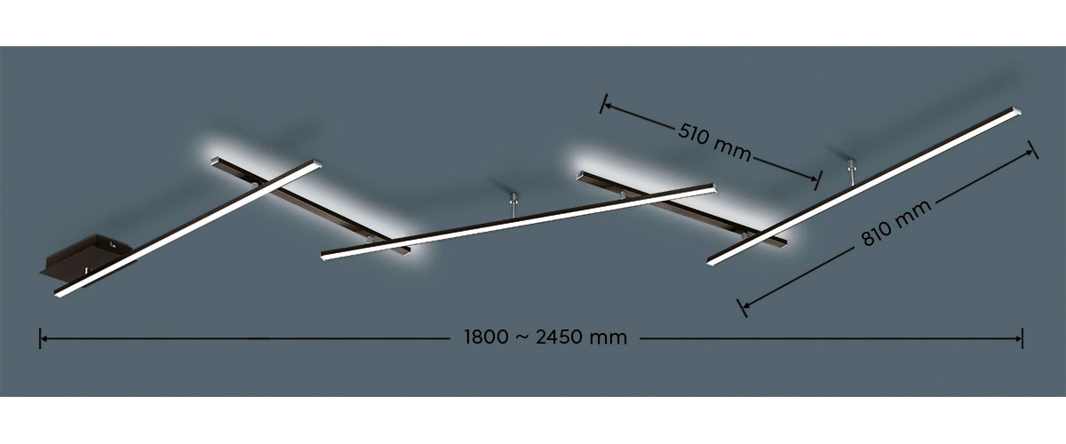TRIO Leuchten LED Deckenleuchte »INDIRA, dimmbare Deckenlampe mit 25W warmweißer LED 3000K, 3000 Lumen« LED-Board 1 Stk. Warmweiß Switch Dimmer, max. Breite 245cm LED Arme schwenkbar, indirektes Licht