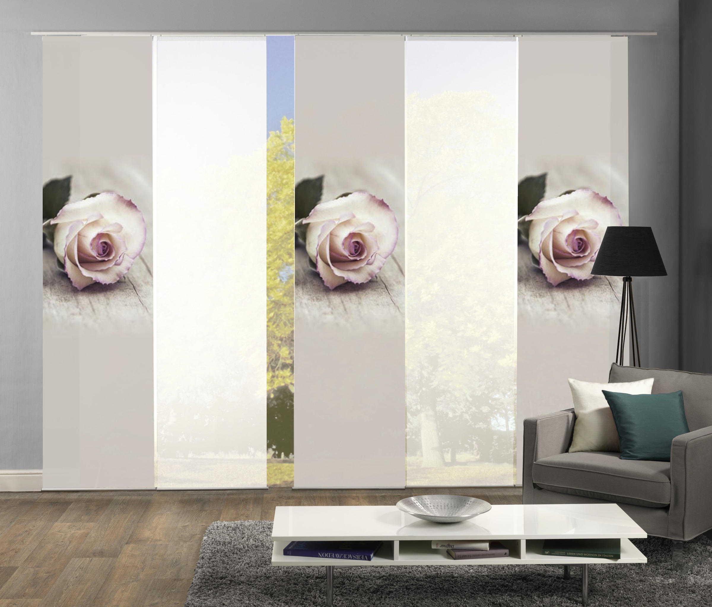 HOME WOHNIDEEN Schiebegardine »ROSIES« Klettband 5 Stk. tlg. HxB: 245x60, inkl. Befestigungszubehör