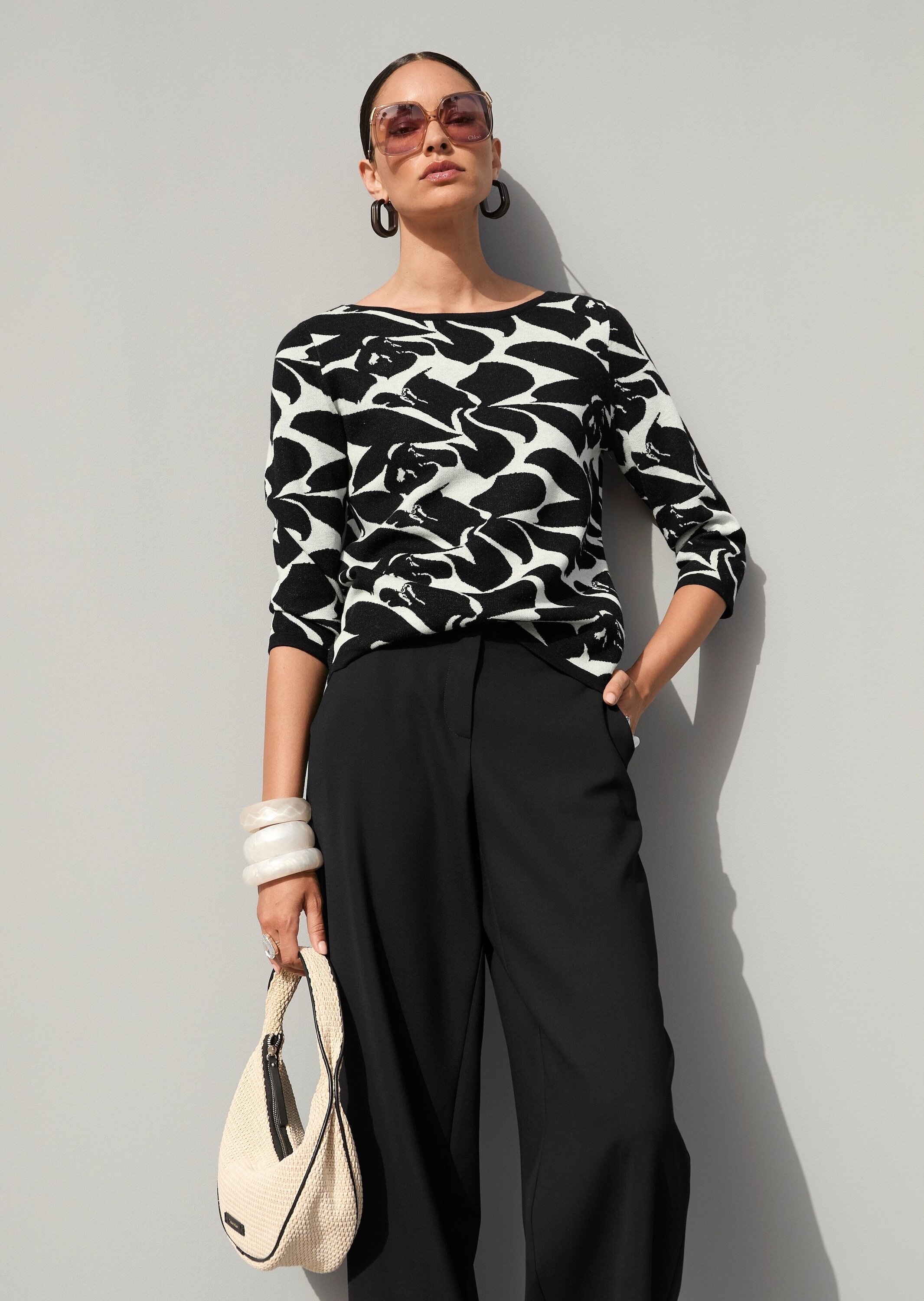 MADELEINE Longpullover »Feinstrickpullover Jacquardpullover mit grafischem Muster« Jacquard