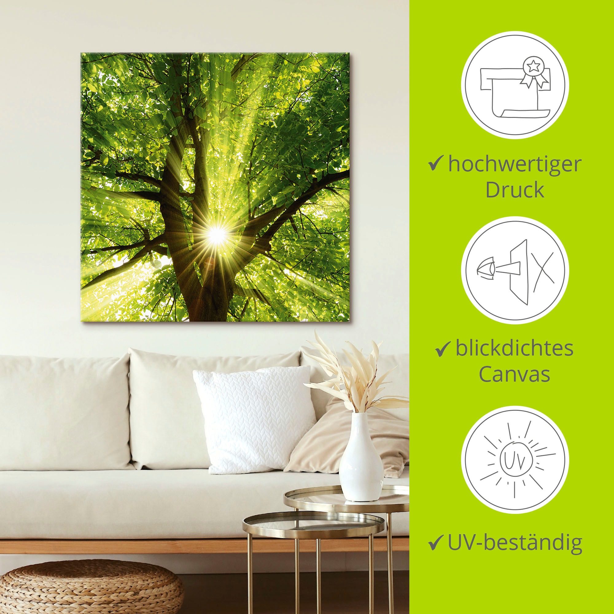 Artland Wandbild »Sonne strahlt explosiv durch den Baum« Bäume 1 Stk. tlg. als Leinwandbild, Poster in verschied. Größen