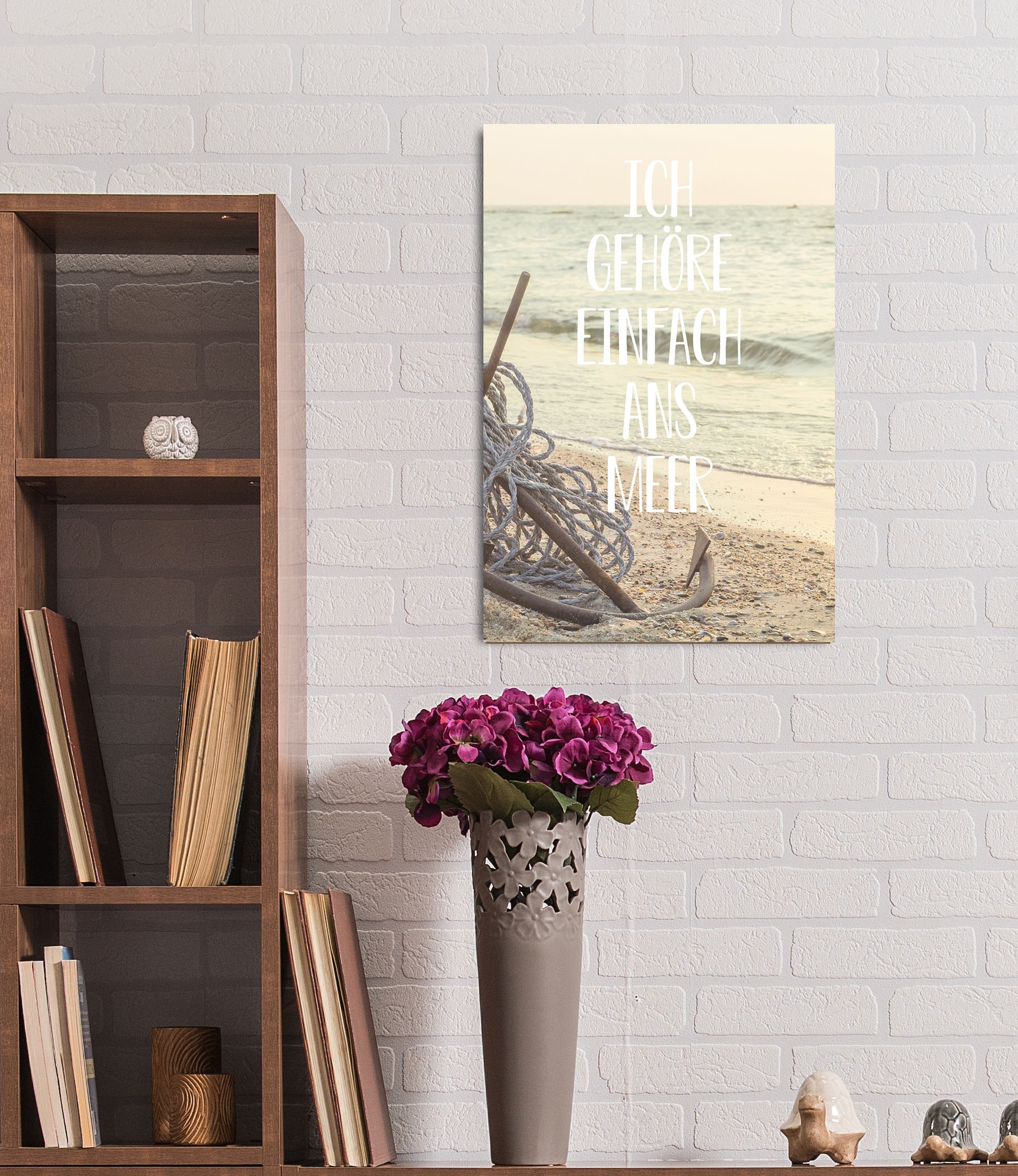 queence Metallbild »Meerliebe II«, Schriftzüge-Schriftzug-Sprüche-Sprüche & Texte-Meer-Strand-Anker, (1 St.), Stahlschild, Blechschild, Sprüche, Texte, Fernweh, Sylt