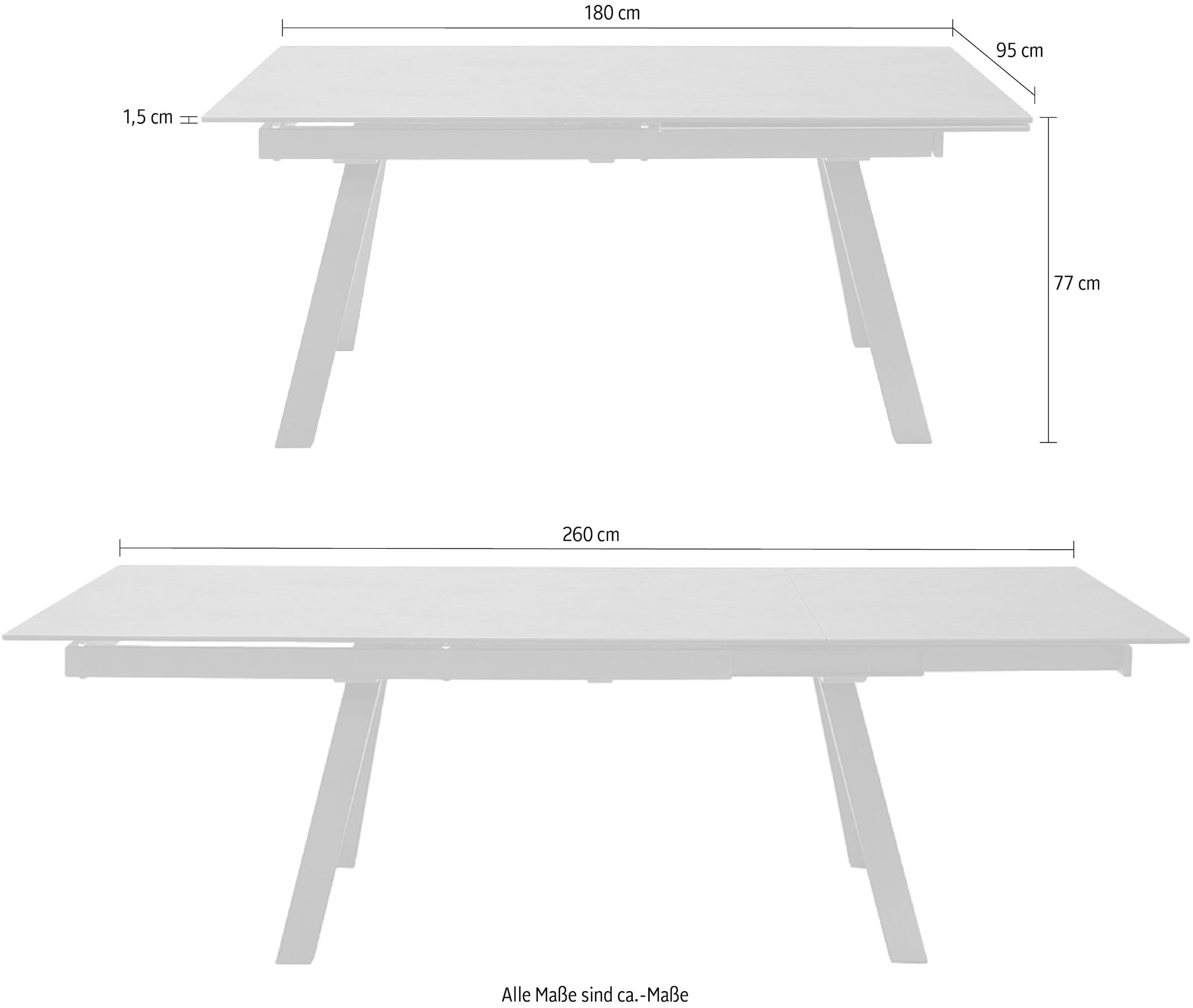 MCA furniture Esstisch »TOBAGO Auszugtisch 180-260 cm«, (Einzelstück), Keramik,Metall,Stirnauszug,ausziehbar,Tischplatte 13 mm