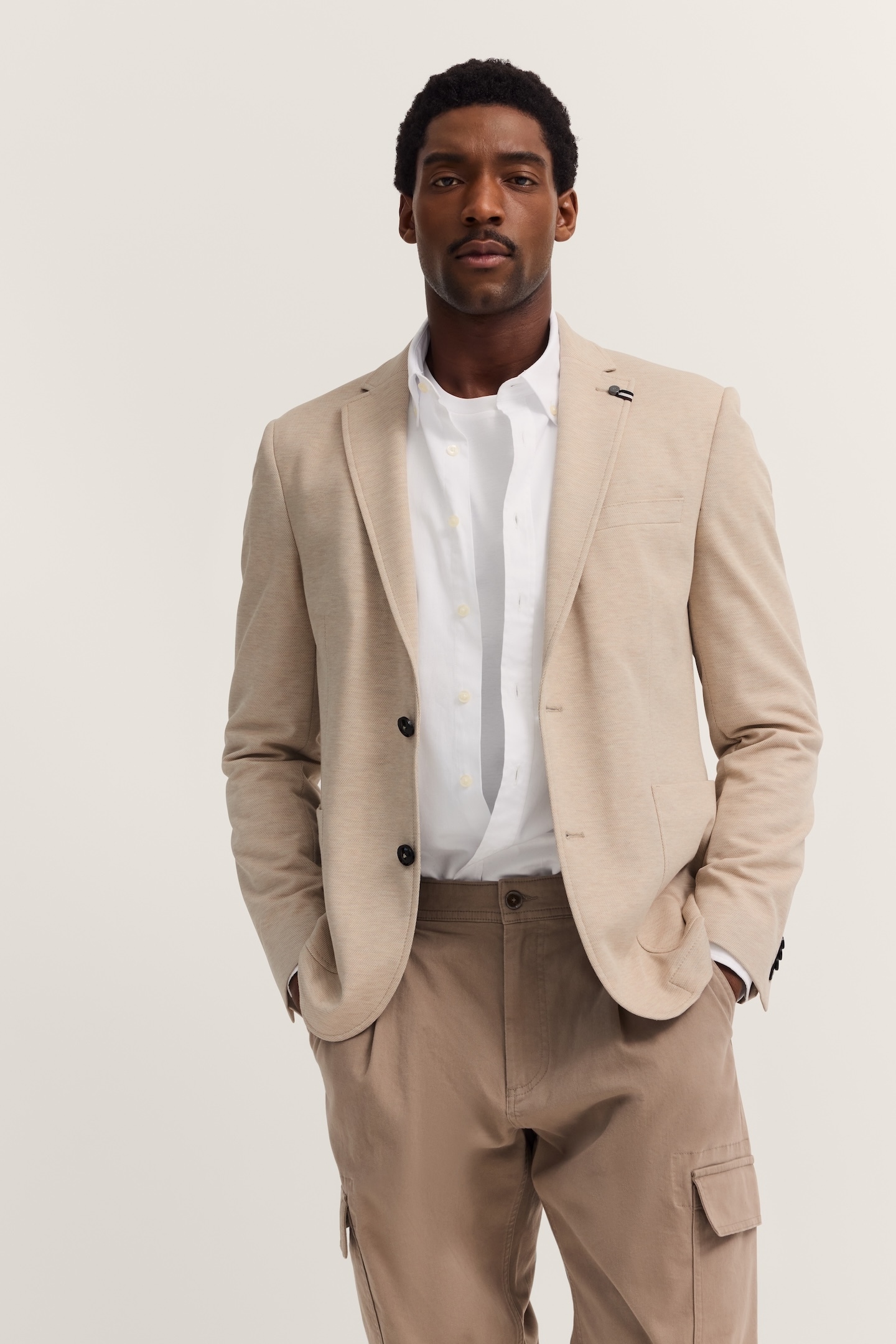 Bugatti Herren Sakko »Modern Fit« Jersey Stretch mit Taschen in beige, Größe 56