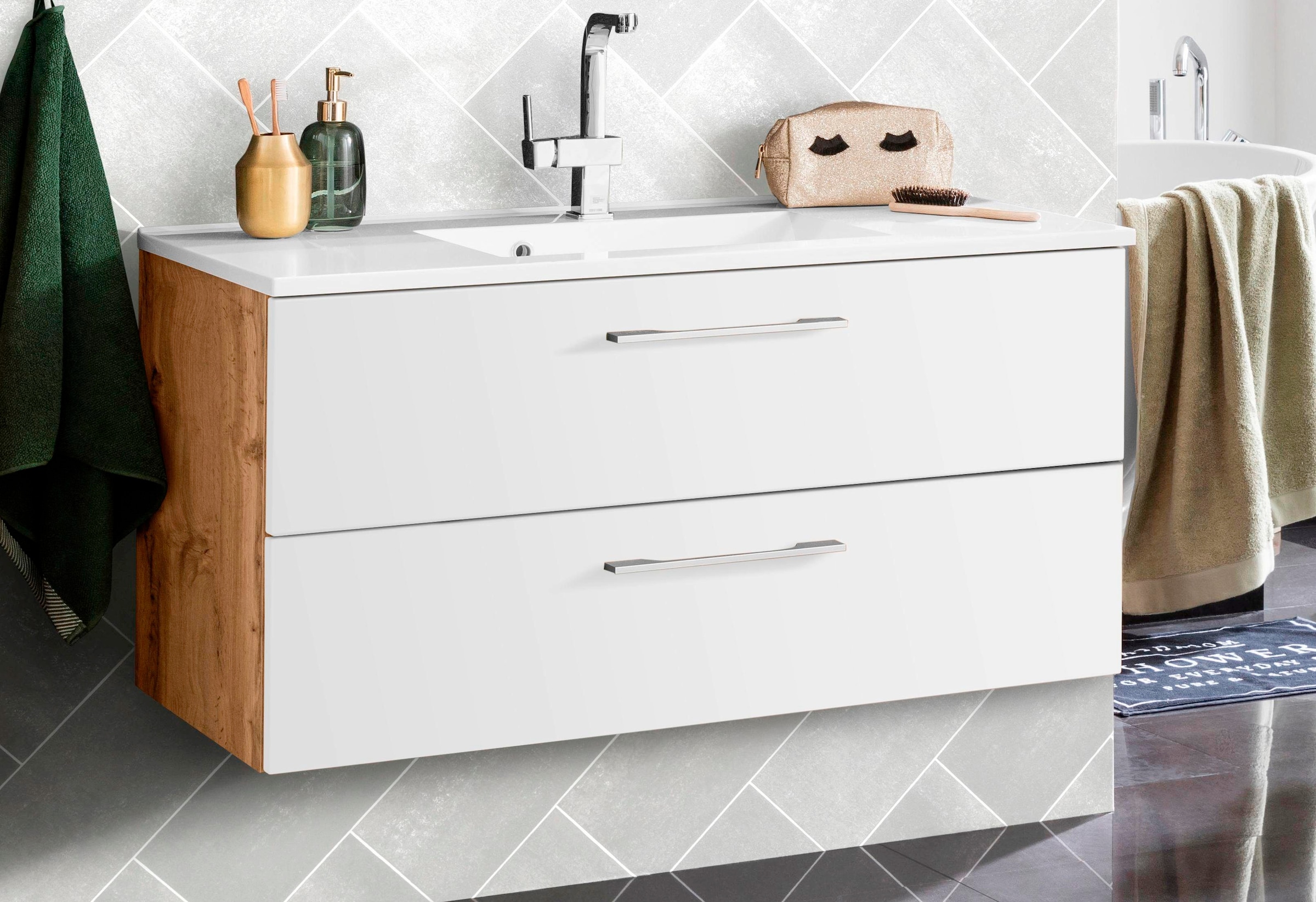 welltime Waschbeckenunterschrank »Soria«, Badmöbel Waschtisch inkl. Waschbecken, Breite 100 cm