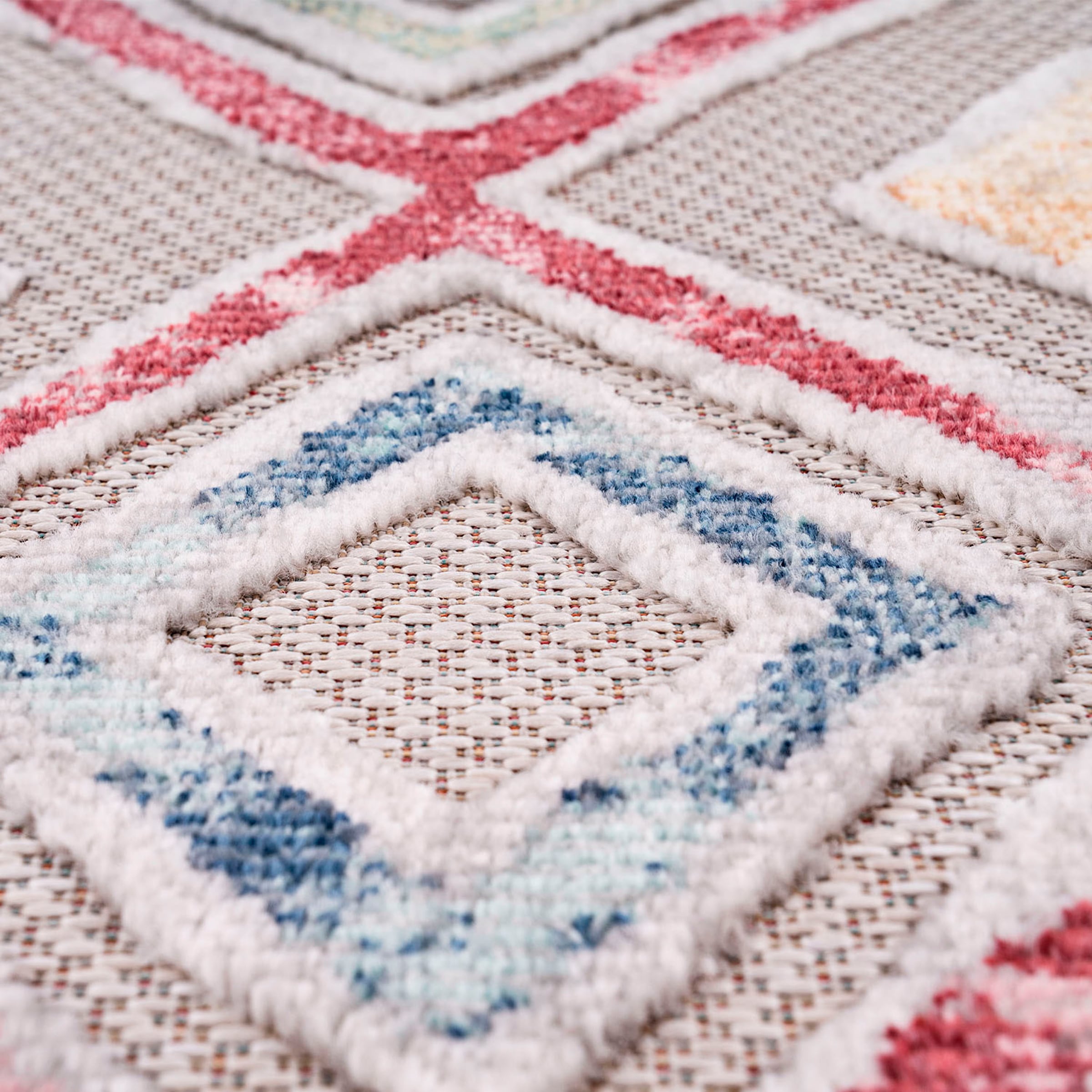 Paco Home Teppich »Fusion 761«, rechteckig, 10 mm Höhe, Kurzflor, Rauten Muster, Boho, In- und Outdoor geeignet, Wohnzimmer