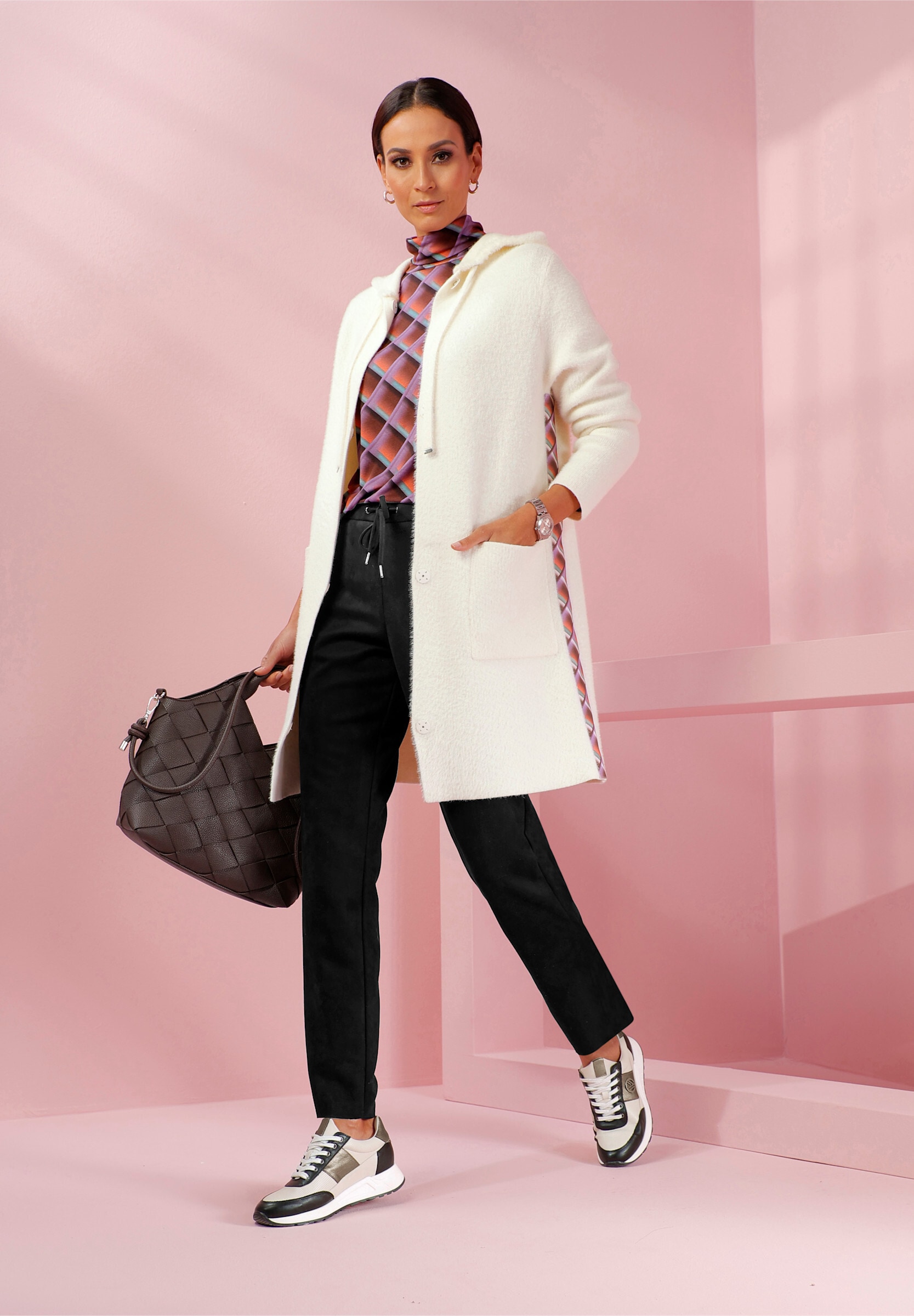 heine Strickjacke »Strickjacke Jacquardstrickjacke mit Kapuze«