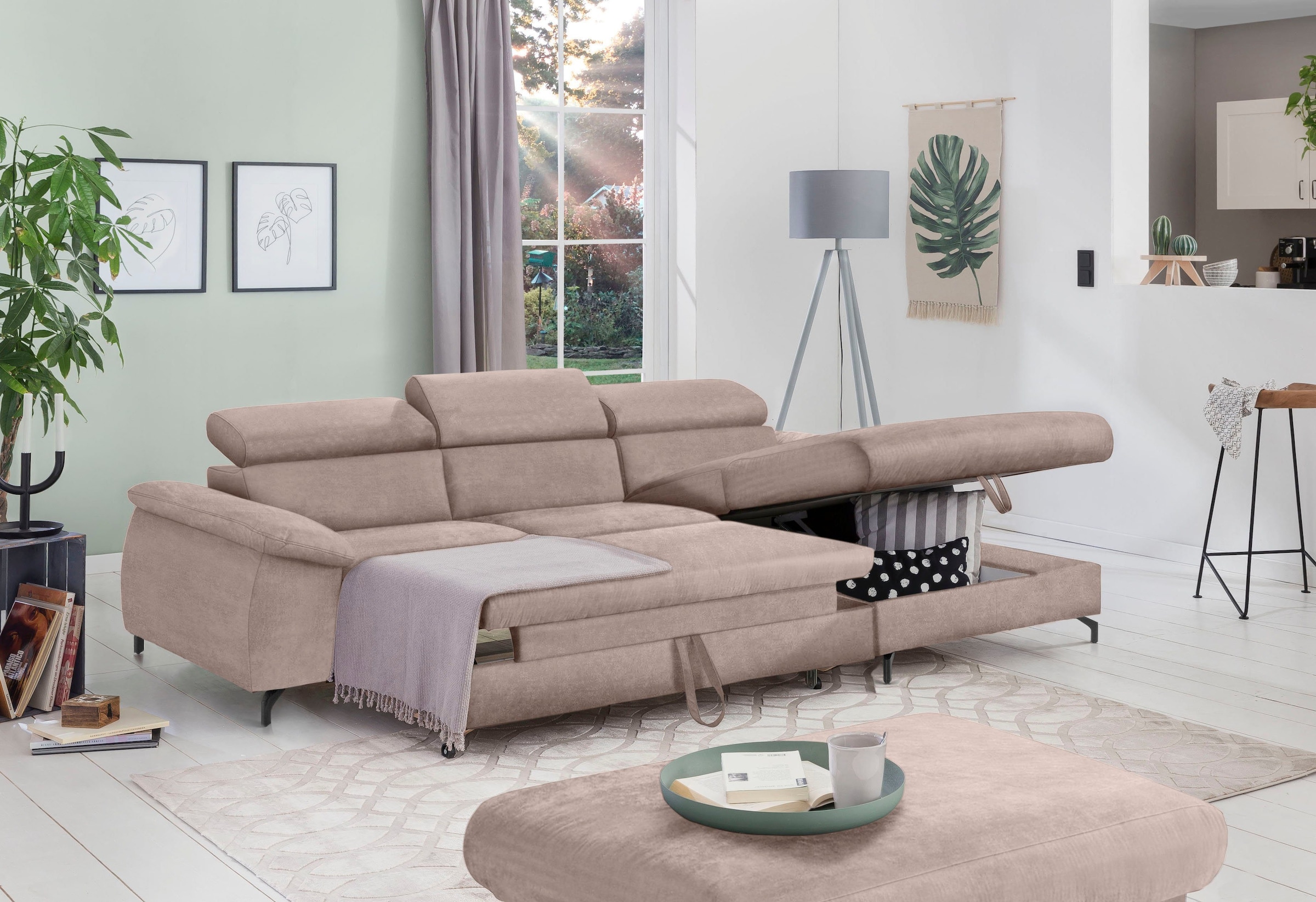COTTA Polstergarnitur »Komaris L-Form«, (Set), Set bestehend aus: Ecksofa mit Kopfteilverstellung & Hocker