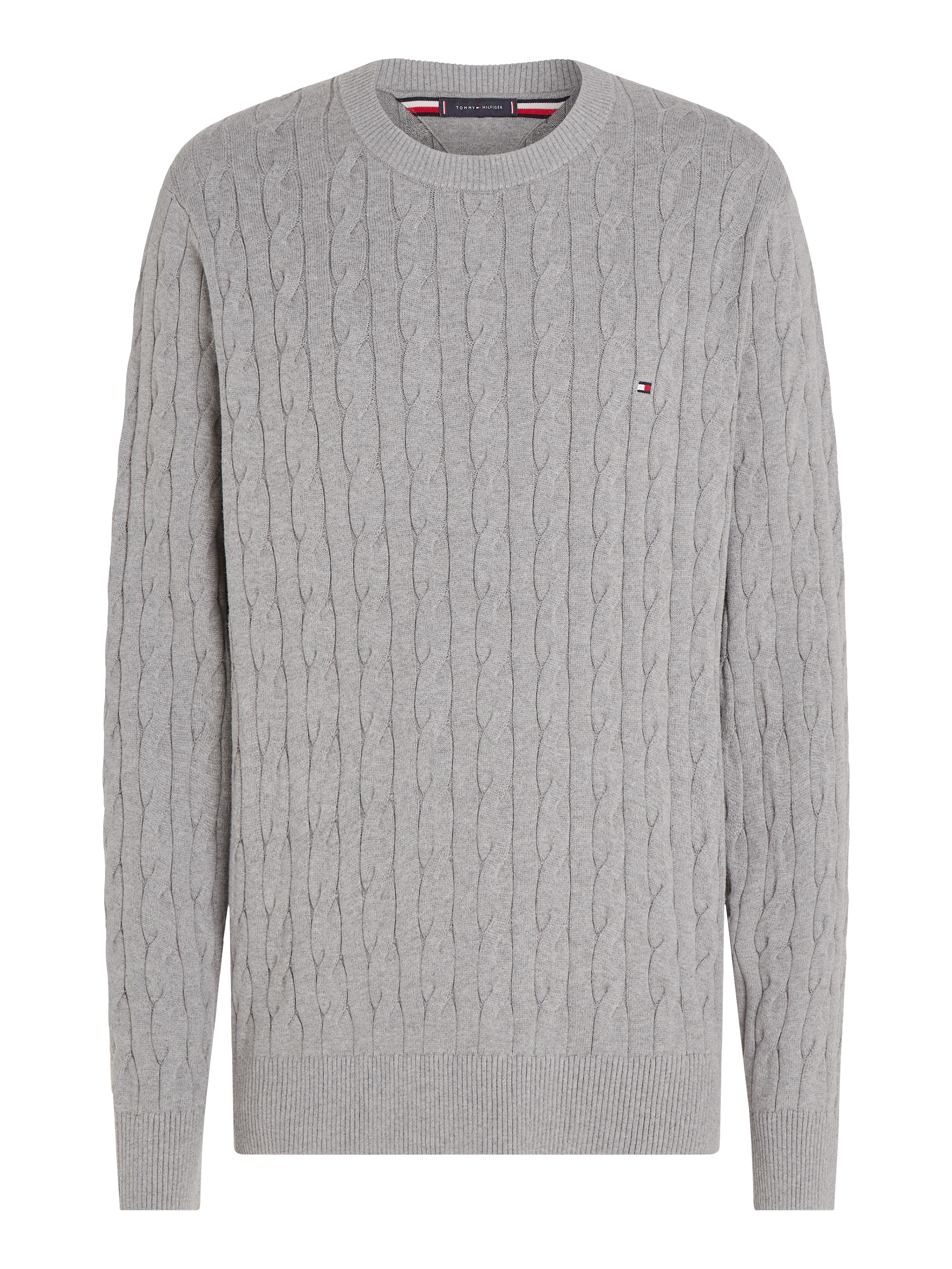 Tommy Hilfiger Strickpullover »CLASSIC CABLE CREW NECK mit Strukturstrick und Flaglabel«, unifarben, casual, regular fit, Baumwolle, Rundhals
