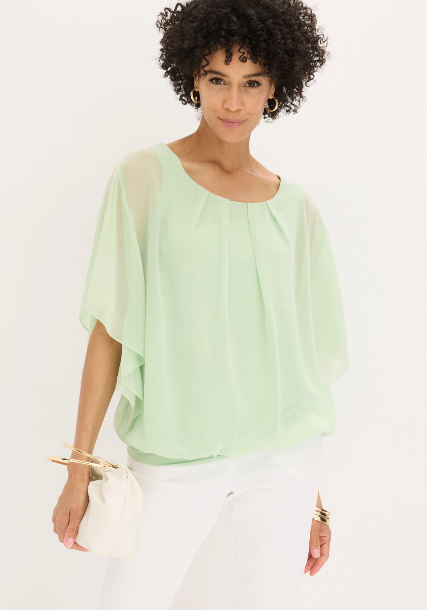 bonprix Chiffonbluse »Chiffonbluse mit Untertop« Oversize-Passform, für festliche Anlässe, mit elastischem Bund