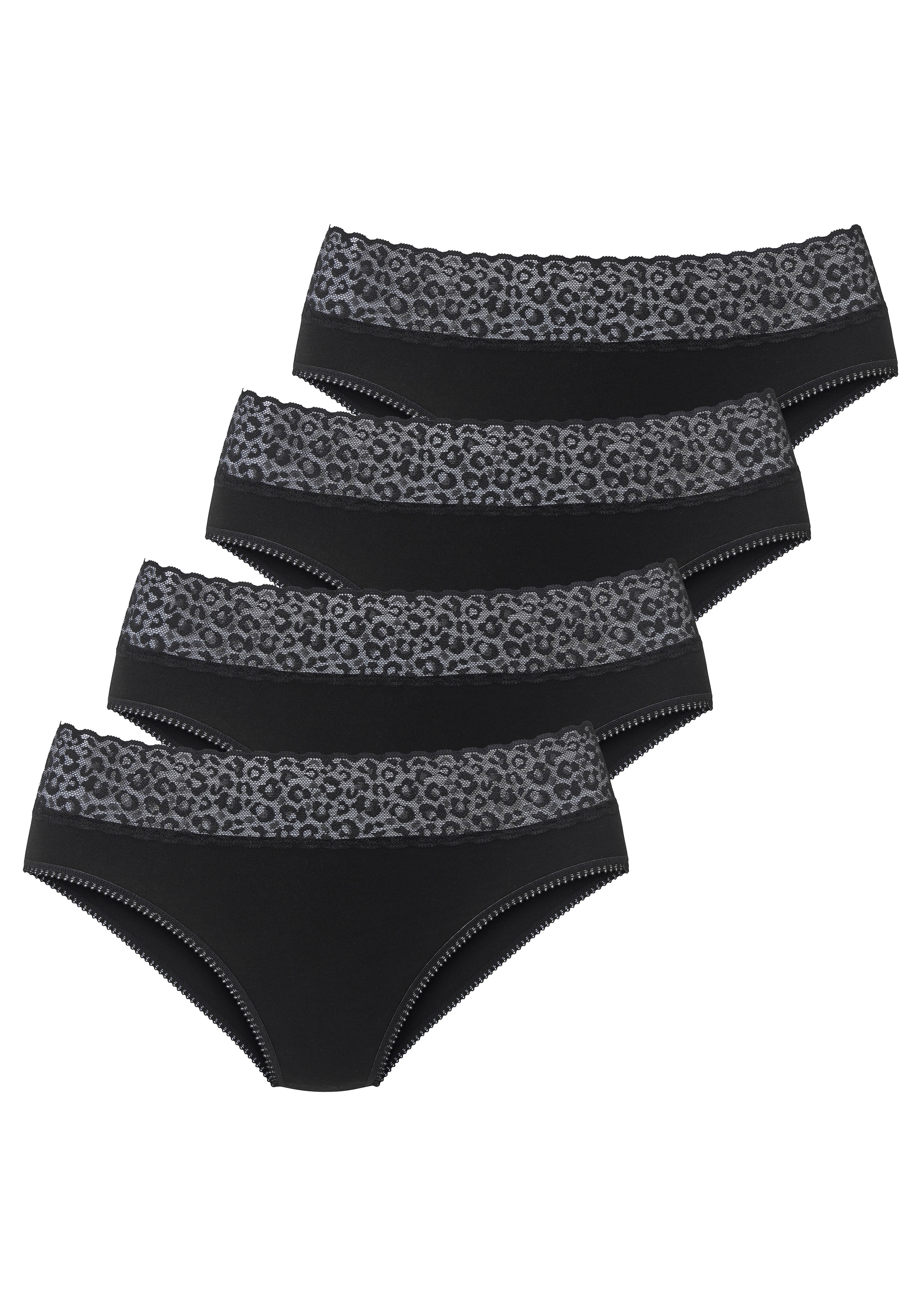 LASCANA Jazz-Pants Slips 4er Pack,  aus elastischer Baumwolle mit Leo-Spitze