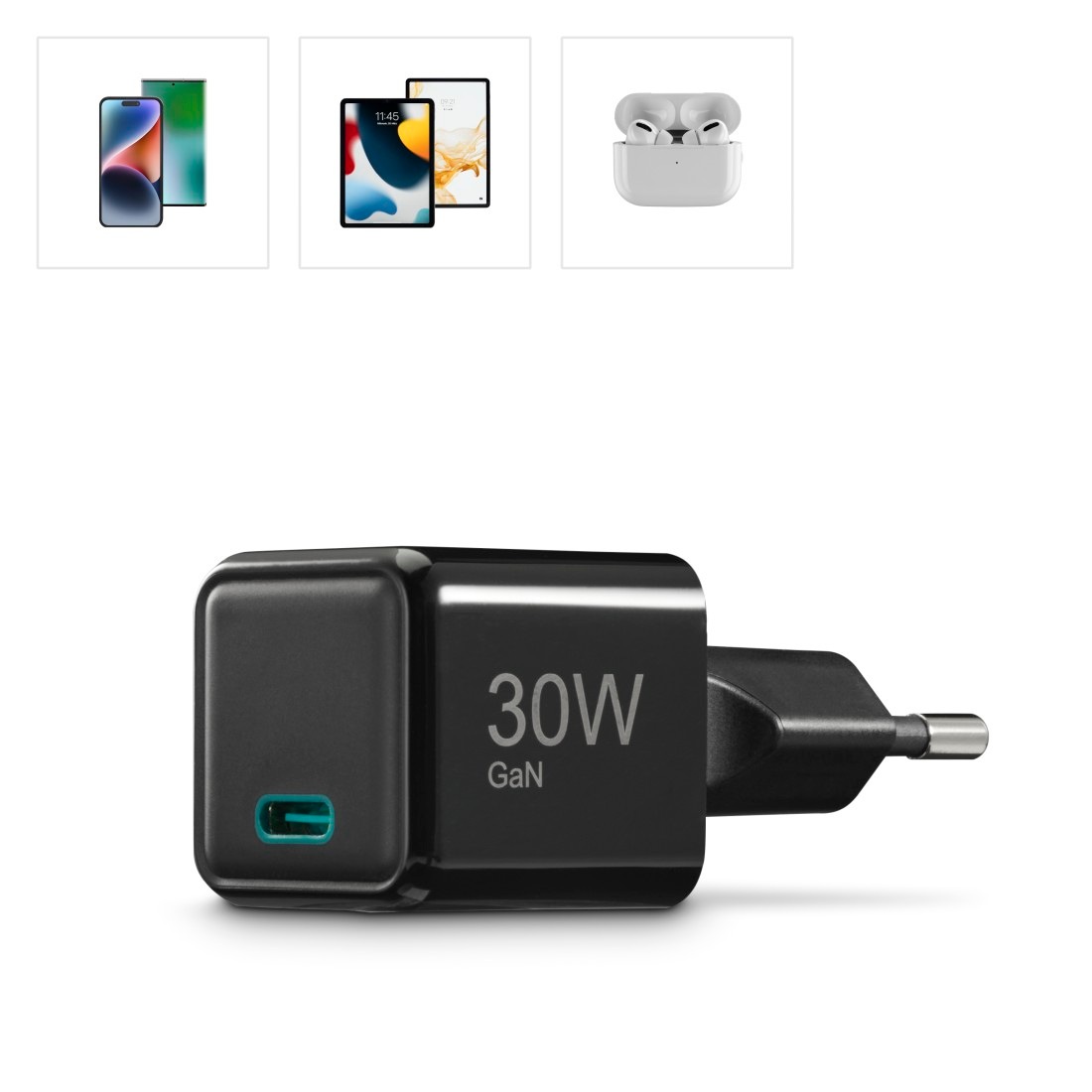 Hama Schnelllade-Gerät »Schnellladegerät (USB-C, PD/QC, extraklein 3,1 x 2,85 x 2,85 cm, 30 W)«, (1 St.)
