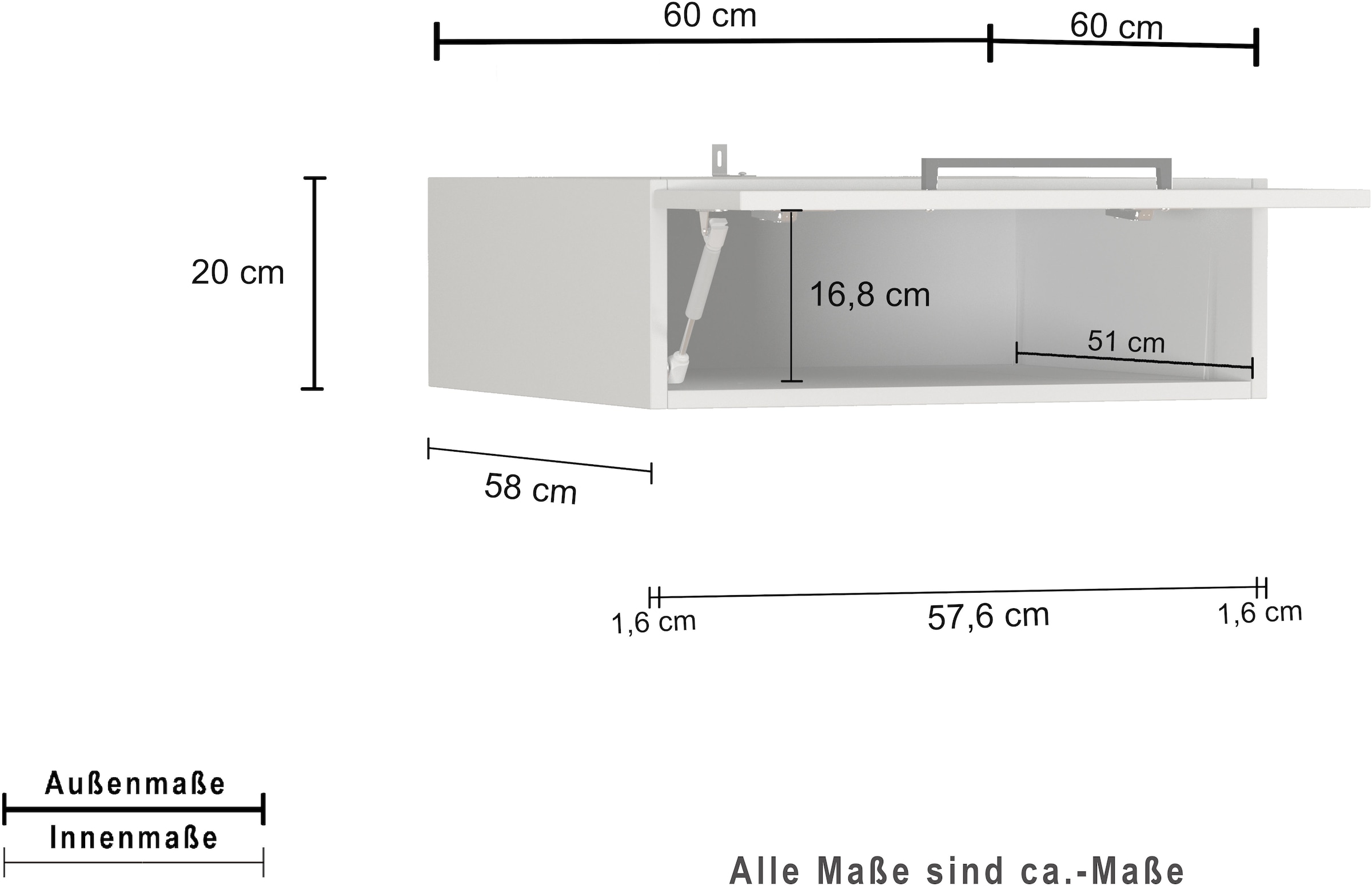 KOCHSTATION Aufsatzschrank »Luna, Hängeschrank, Küchenhängeschrank, Made in Italy« B/T/H: 60×60×20 cm, zusätzlicher Stauraum über der Arbeitsfläche