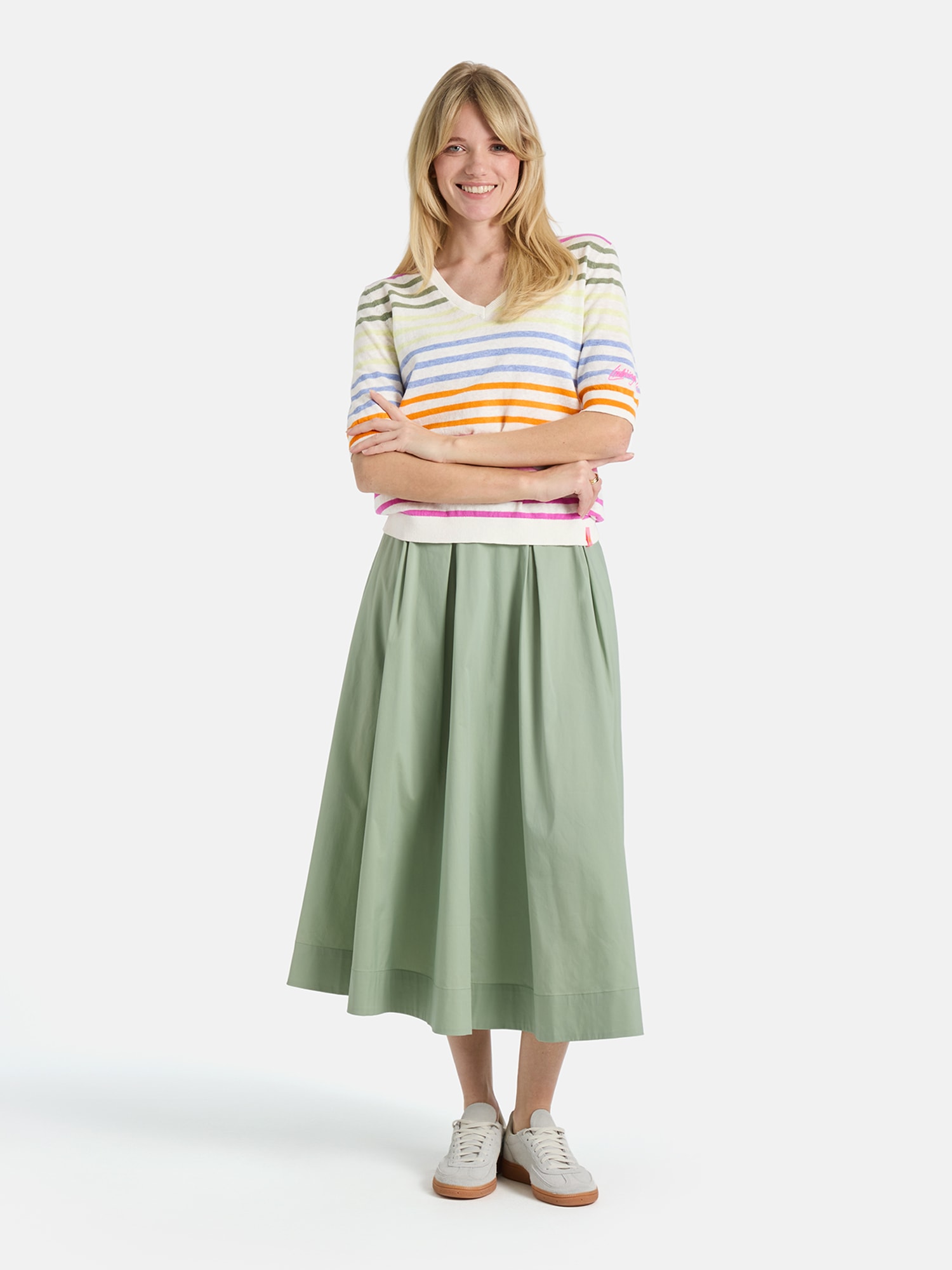 Lieblingsstück Kurzarmpullover »MarvicL« mit V-Ausschnitt, Materialmix mit Leinen