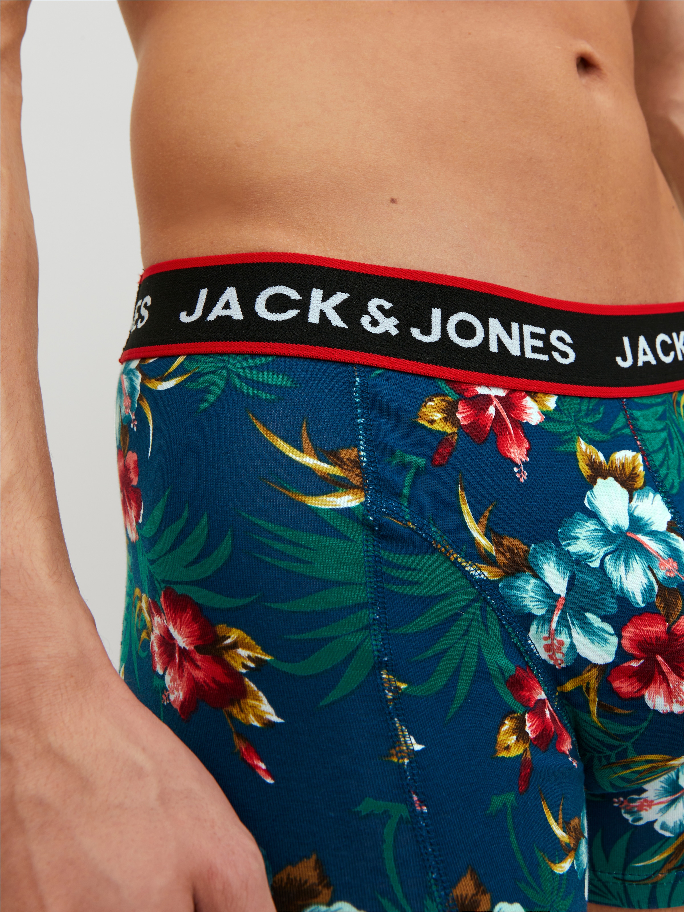 Jack & Jones Trunk »JACFLOWER mit Blumenprint und elastischem Bund« Packung, 3 Stk. bedruckt, modisch, eng anliegend, Baumwollmischung, Bündchen