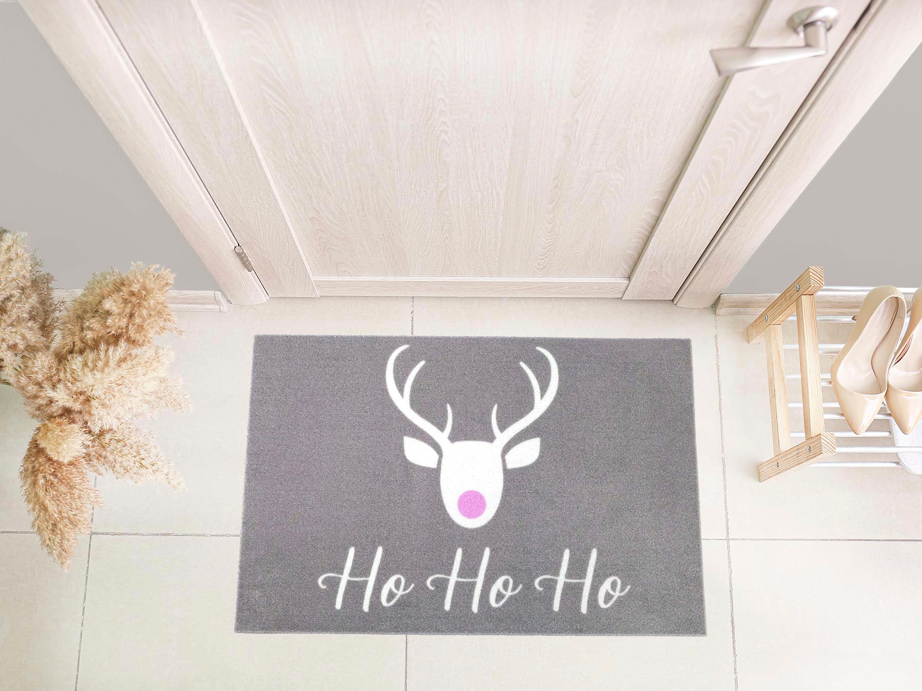 Primaflor-Ideen in Textil Fußmatte »VELVET - HOHOHO«, rechteckig, 5 mm Höhe, Schmutzfangmatte, Weihnachten, mit Spruch, waschbar, rutschhemmend