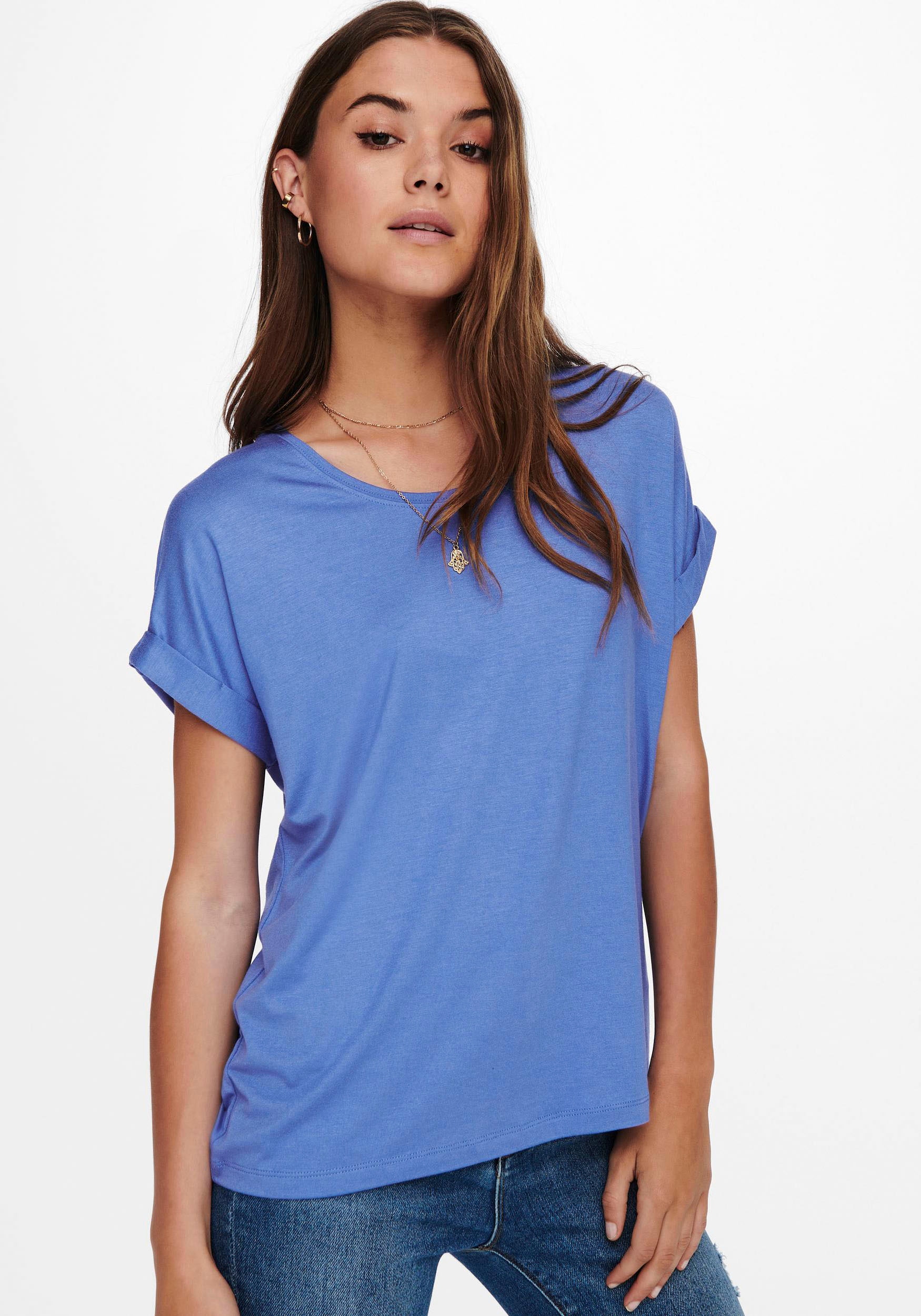 ONLY T-Shirt »ONLMOSTER – Kurzarmshirt mit Aufschlag und klassischem Look«, unifarben, casual, regular fit, Viskosemischung, Rundhals
