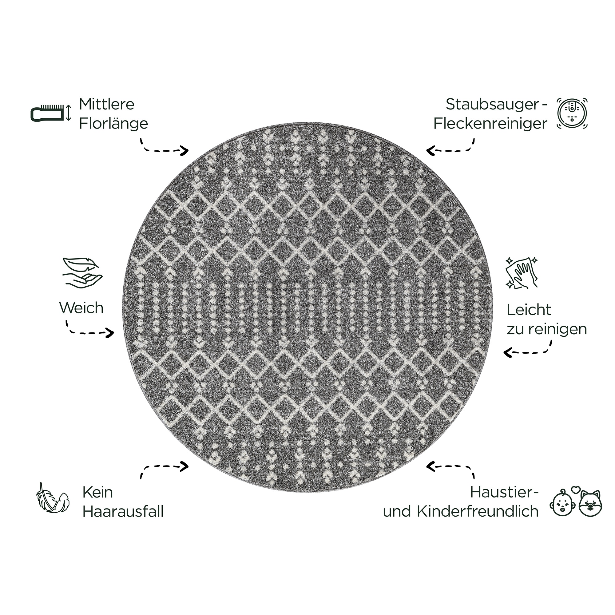 Sanat Teppich »Boho 8203« rund 10 mm Höhe Kurzflor, robust, Boho, Scandic, für Fussbodenheizung geeignet