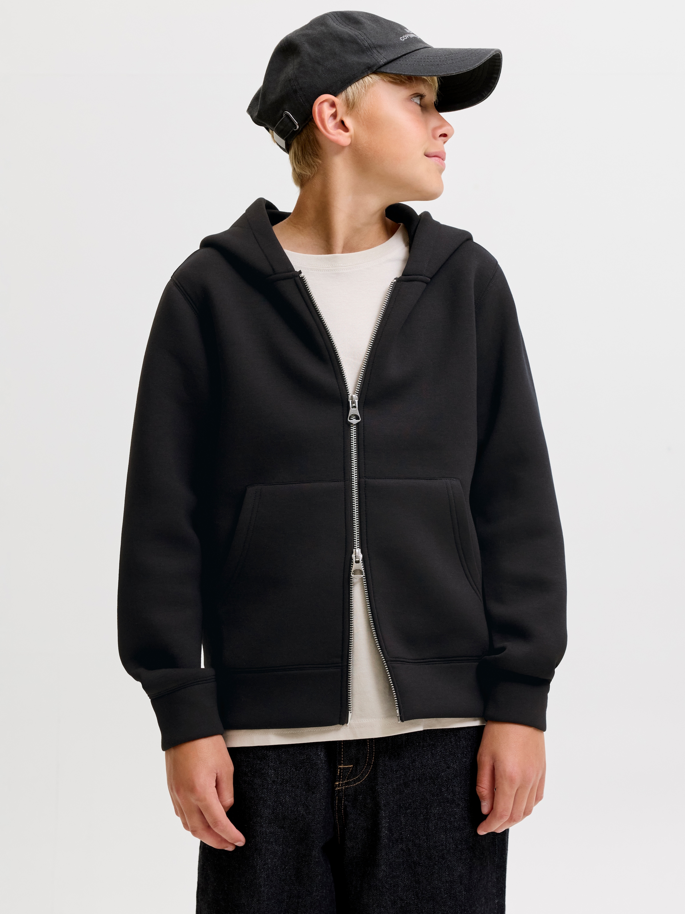 Jack & Jones Junior Kapuzensweatjacke »JCOLEGACY SWEAT SCUBA ZIP HOOD SN JNR« Materialmix, locker geschnitten