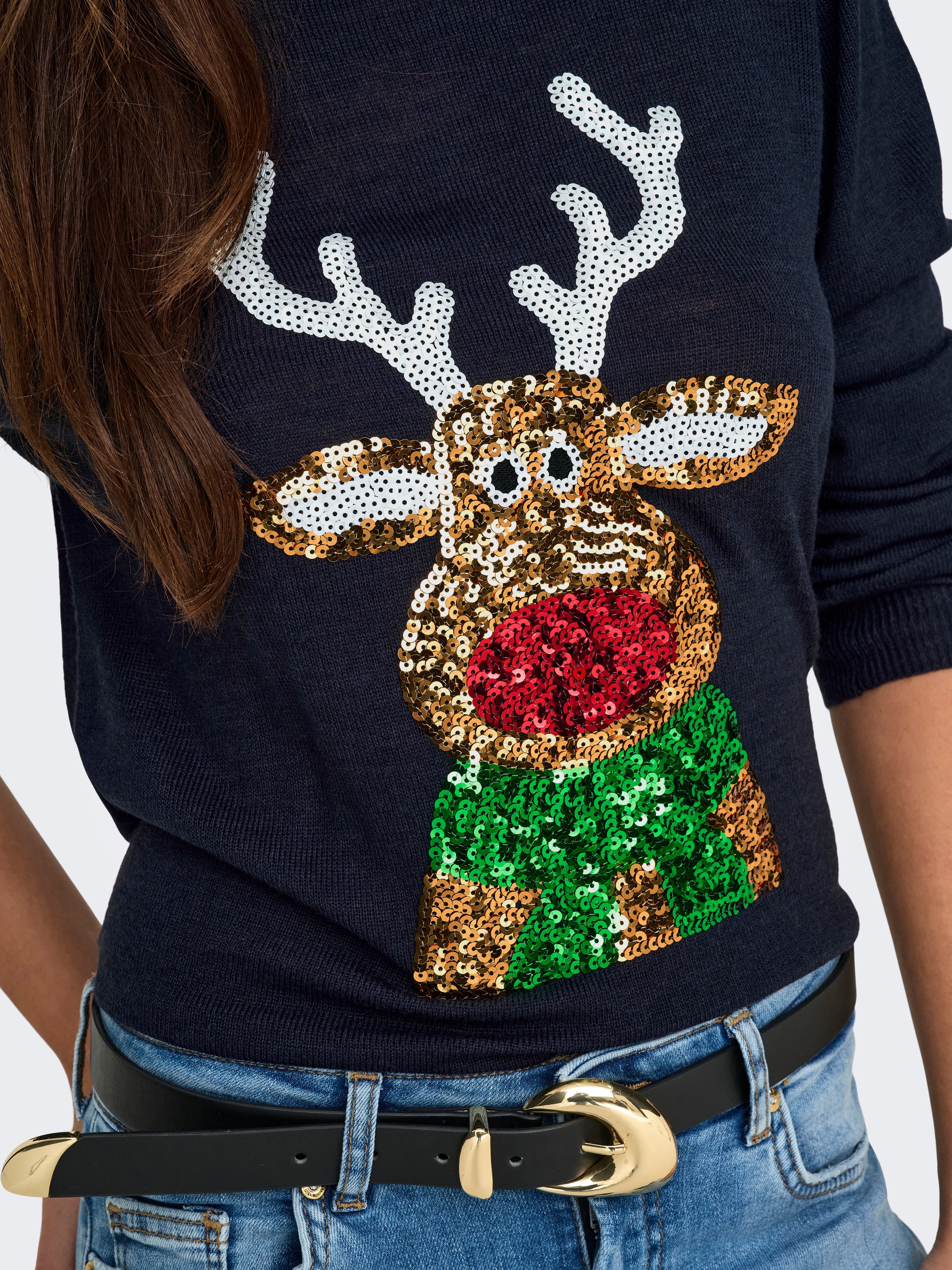 ONLY Weihnachtspullover »ONLXMAS LS O-NECK MIX DETAIL BOX KNT«