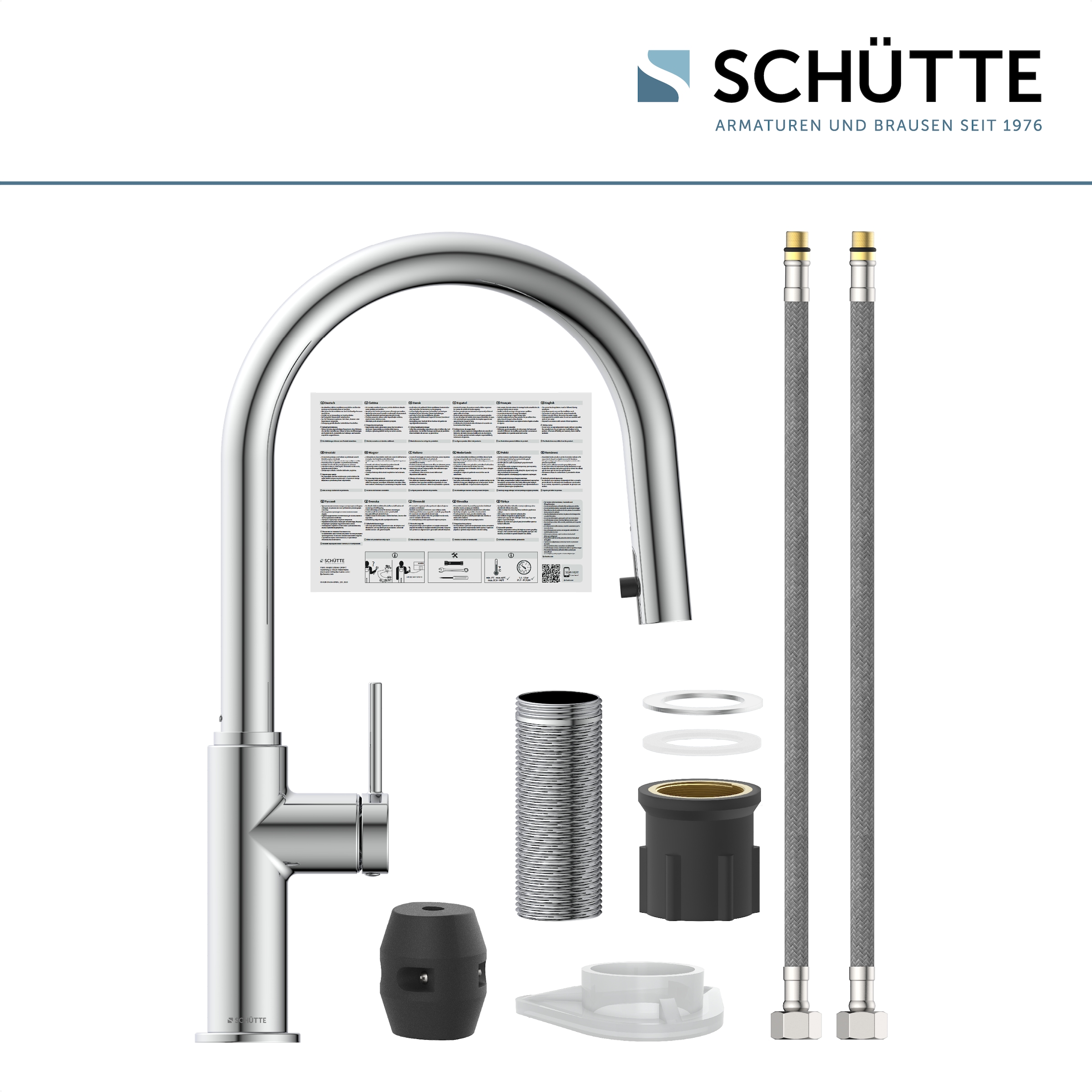 Schütte Spültischarmatur »BLACKPOOL« energiesp. Cold-Start-Funkt., 360° schwenkbar, ausziehbarer Schlauch