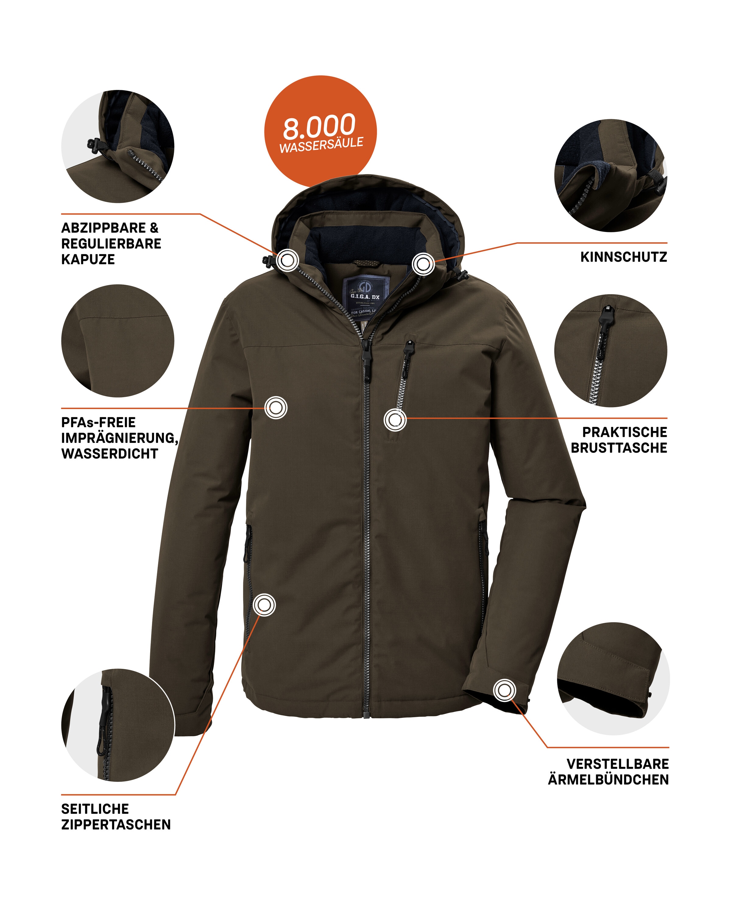 G.I.G.A. DX by killtec Funktionsjacke »GW 64 MN JCKT« Wasserfeste, atmungsaktive Winterjacke mit verstellbarer Kapuze