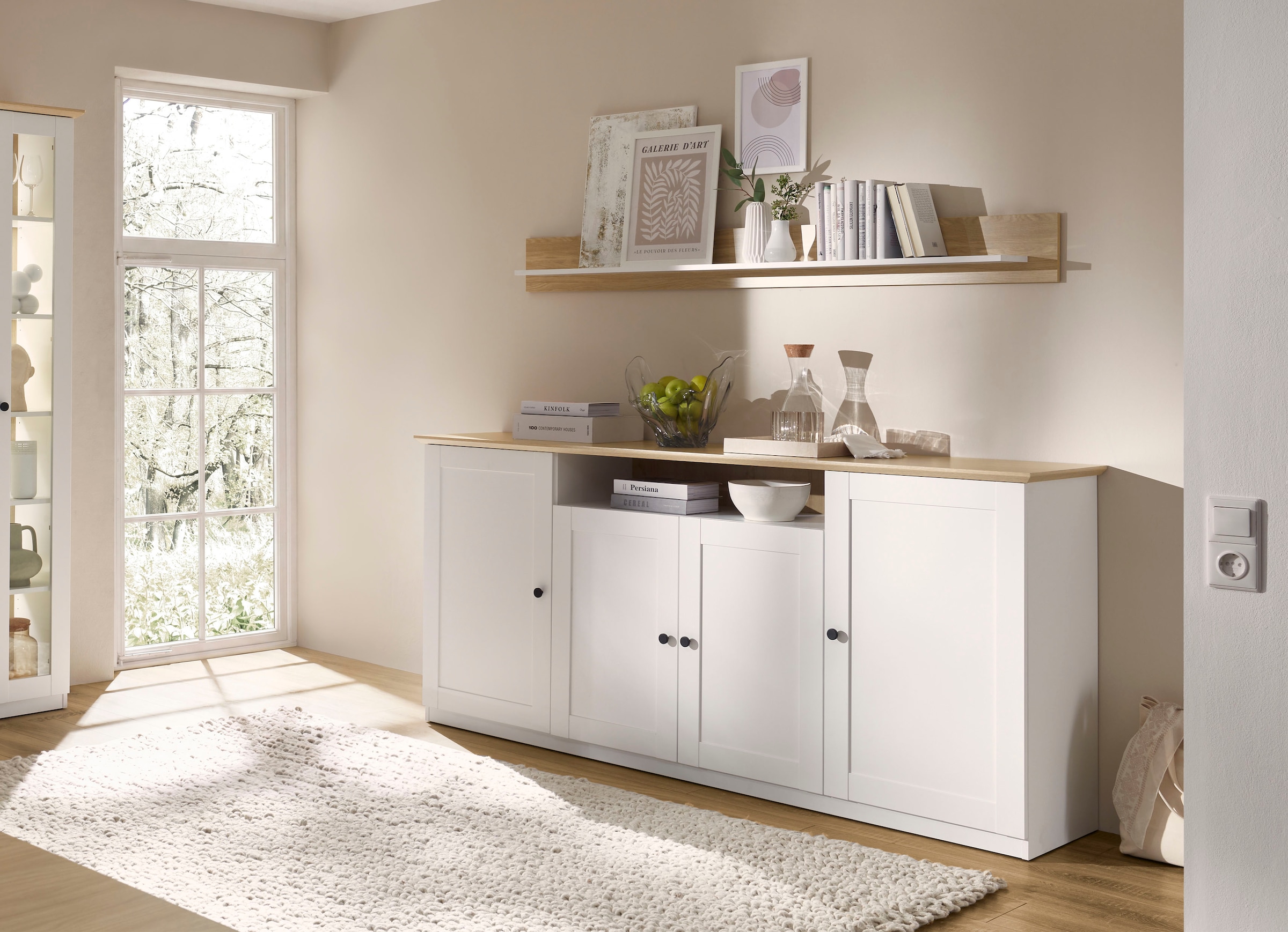 OTTO home Sideboard »Brest, Schrank im Landhausstil, Kommode, zeitloses Stauraumelement« schwarze Metallgriffe, ausreichend Stauraum, 204 cm breit