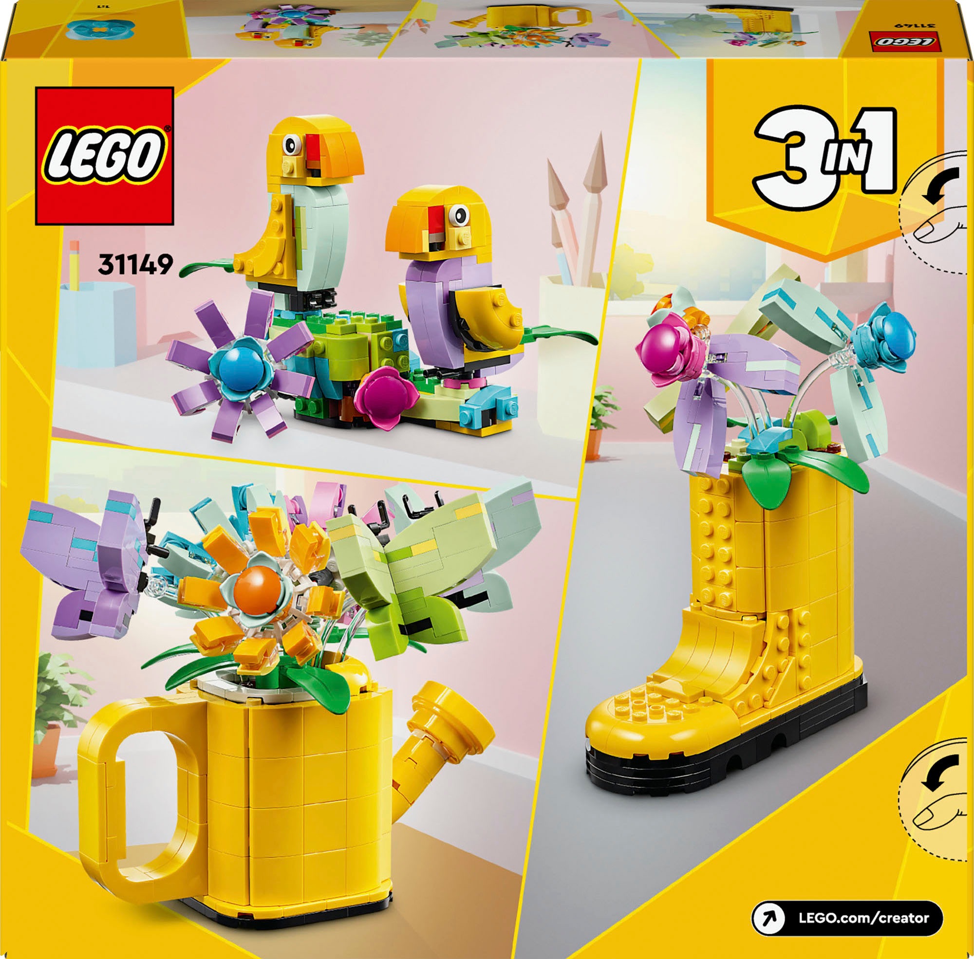 LEGO® Konstruktionsspielsteine »Gießkanne mit Blumen (31149), LEGO Creator 3in1«, (420 St.), Made in Europe