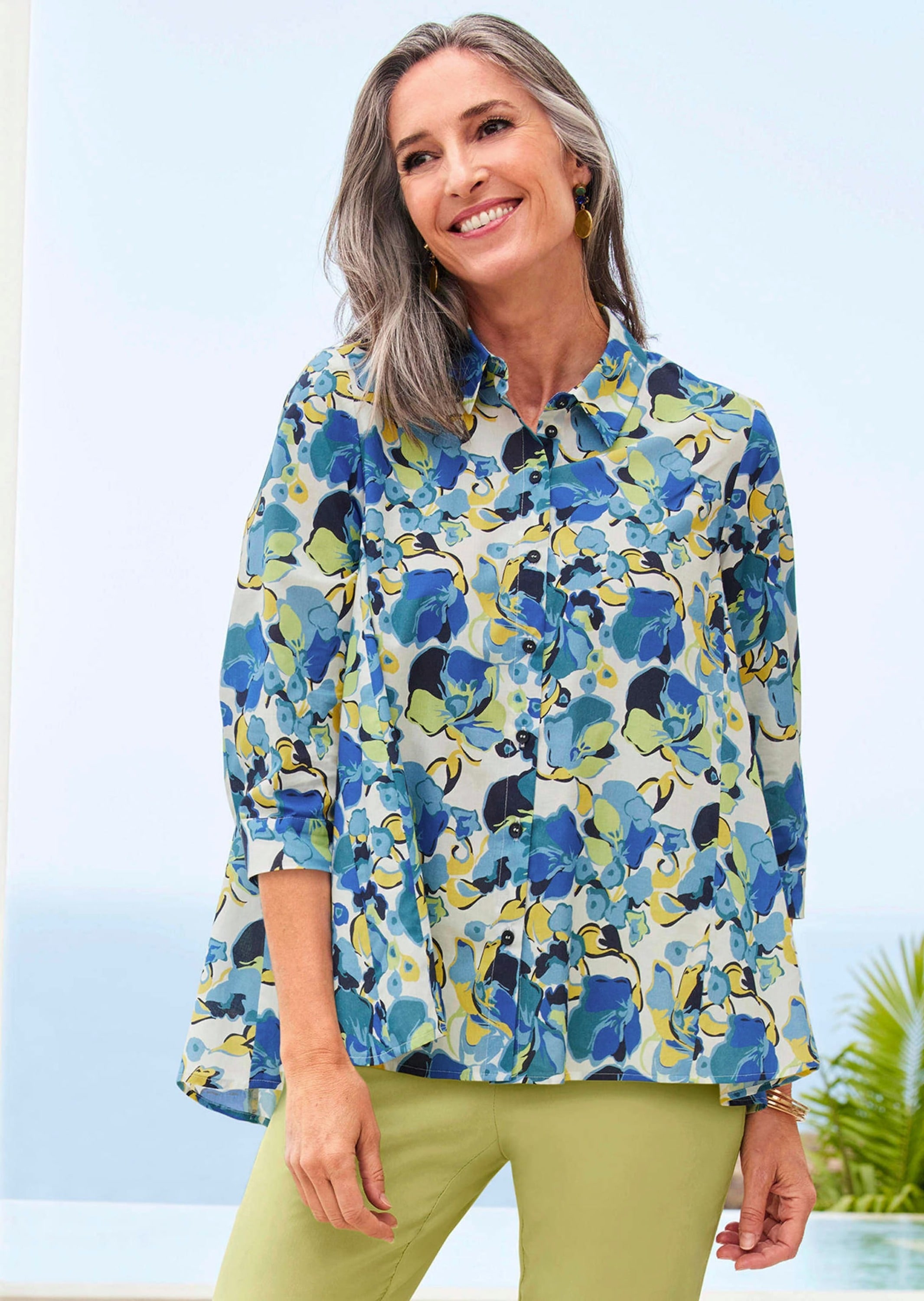 GOLDNER Hemdbluse »Moderne Druckbluse in legerer Form« A-Linie mit Kellerfalte im Rückenteil