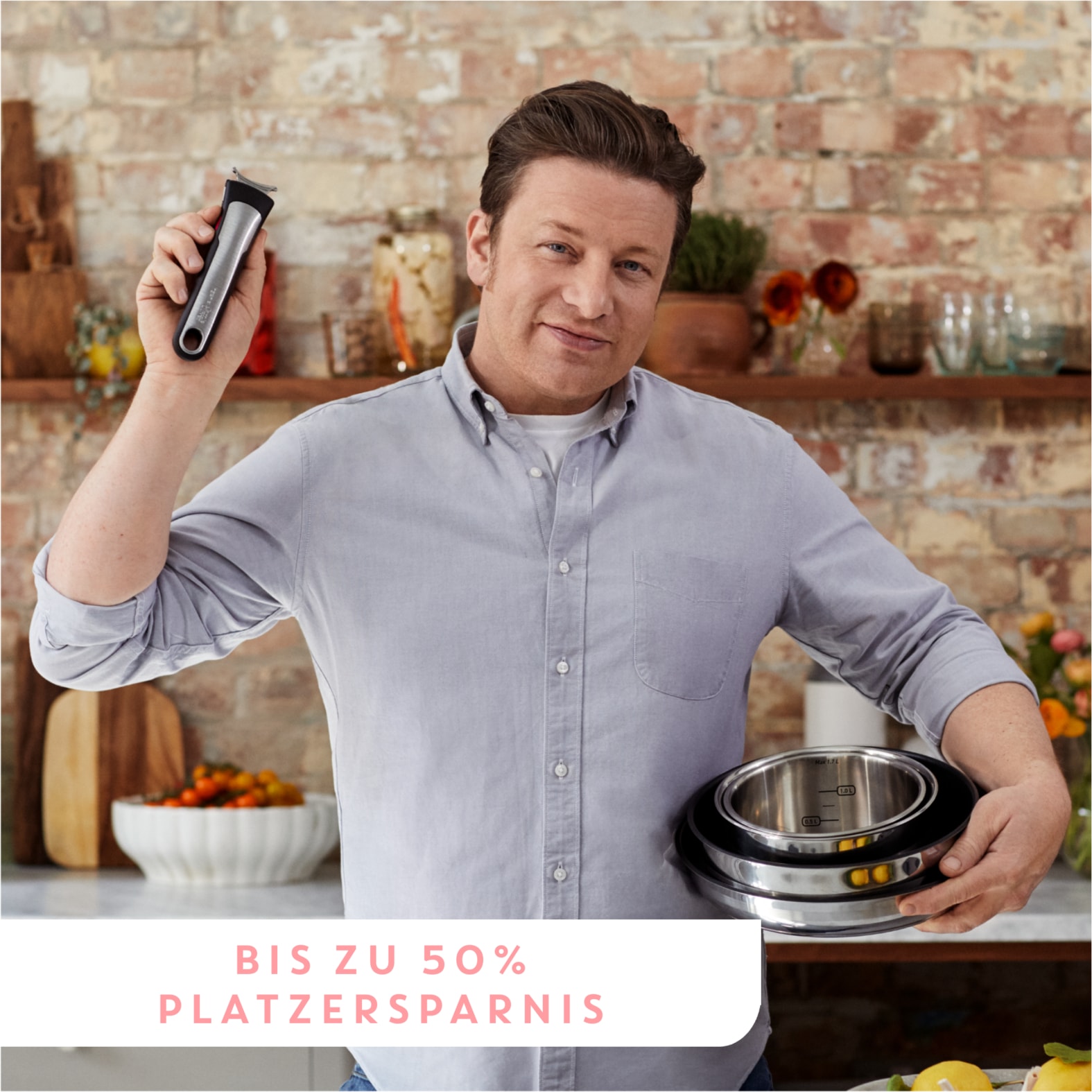 Tefal Pfannen-Set »Jamie Oliver Ingenio Induktions Töpfe Set, Pfannenset«, Edelstahl, (Set, 9 tlg., Bratpfanne 28 cm, Kasserollen 16/20 cm, Schmorpfanne 24 cm, 3 Deckel), für alle Herdarten geeignet, Thermo-Signal, Antihaft, L9769932