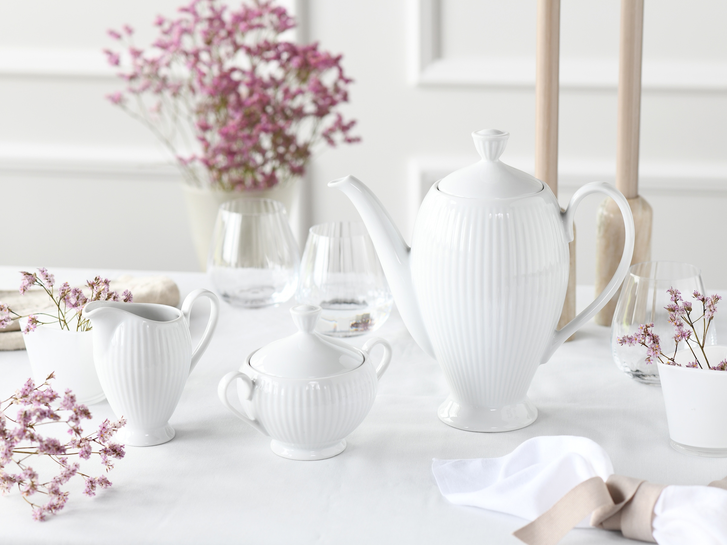 CreaTable Kaffeeservice »Valencia Weiß, Kaffeegarnitur 3-tlg« Elegant, Boho Chic