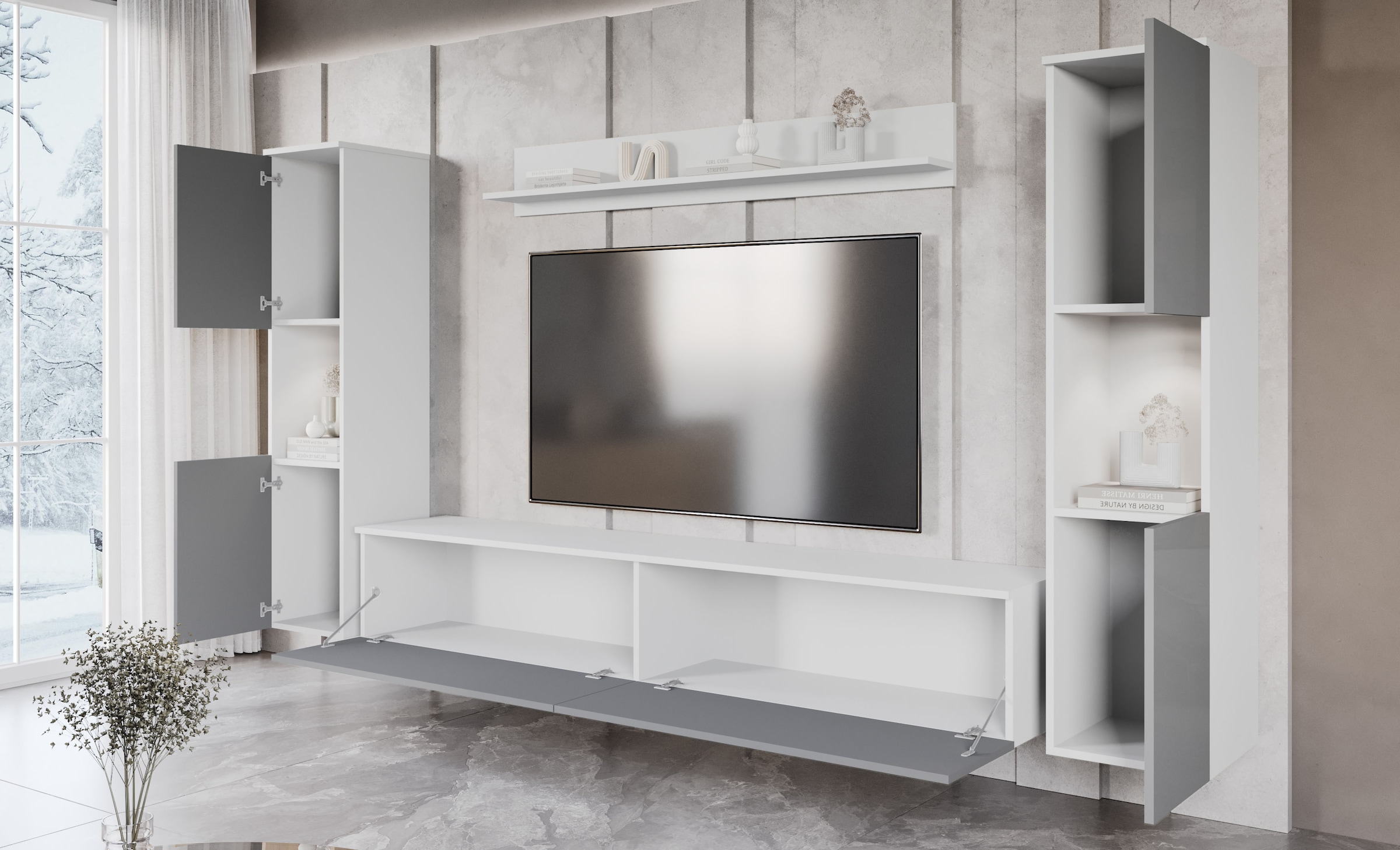 INOSIGN Wohnwand »PARIS, Vitrine Türanschlag links/rechts wechselbar« Komplett-Set, 4 Stk. tlg.