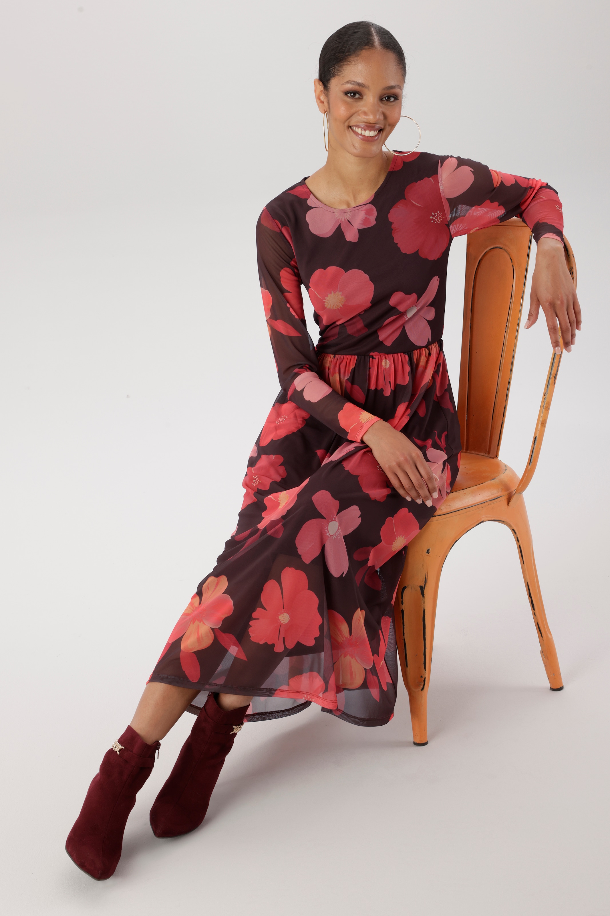 Aniston SELECTED Midikleid in Mesh-Qualität und Gummizug in der Taille - NEUE KOLLEKTION