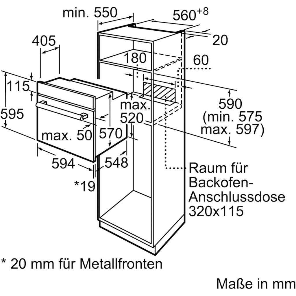 BOSCH Backofen-Set »HBD236VR60«, HBF133BR0, mit Teleskopauszug nachrüstbar, ecoClean Direct