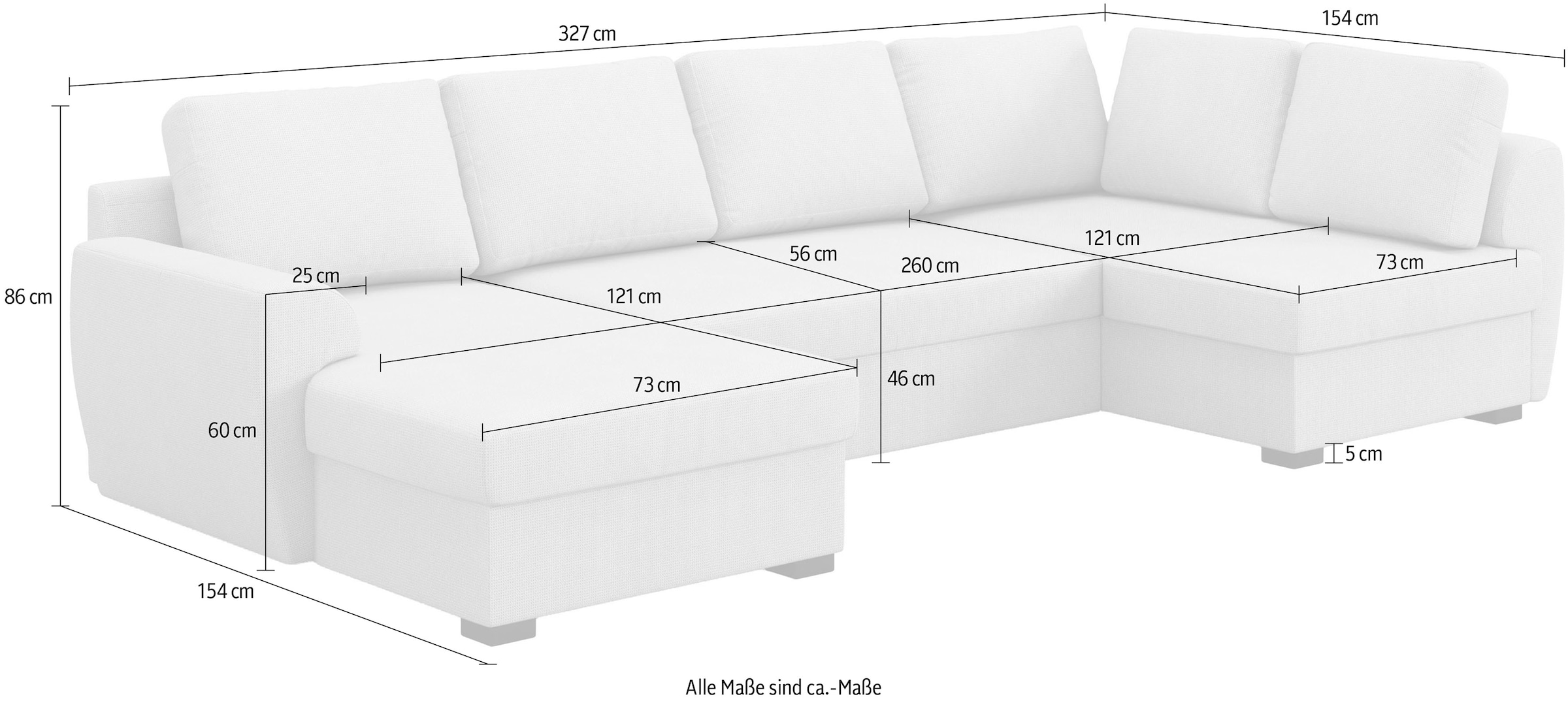 COTTA Wohnlandschaft »Drift U-Form Ottomane, Breite 327 cm« optional auch mit Schlaffunktion, Wellenunterfederung