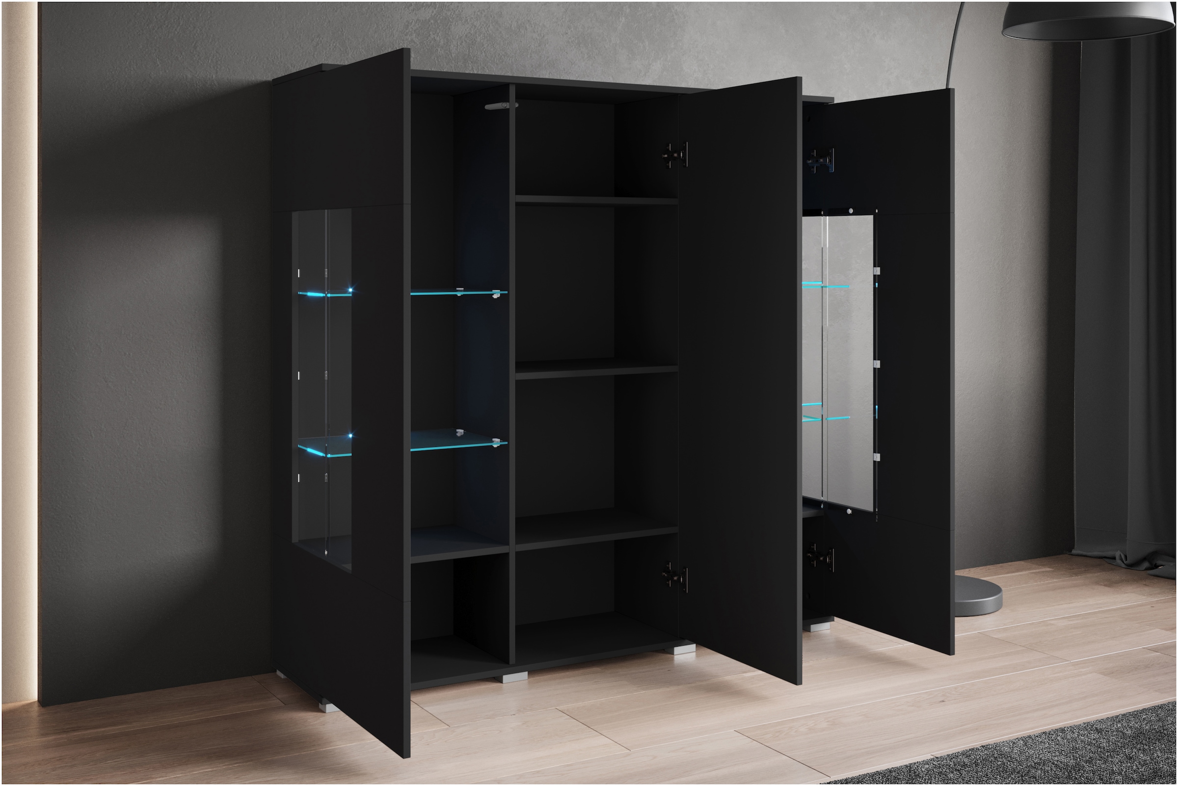 INOSIGN Highboard »Kenia«, (1 St.), Modernes Highboard, mit Glastüren, Breite 135 cm