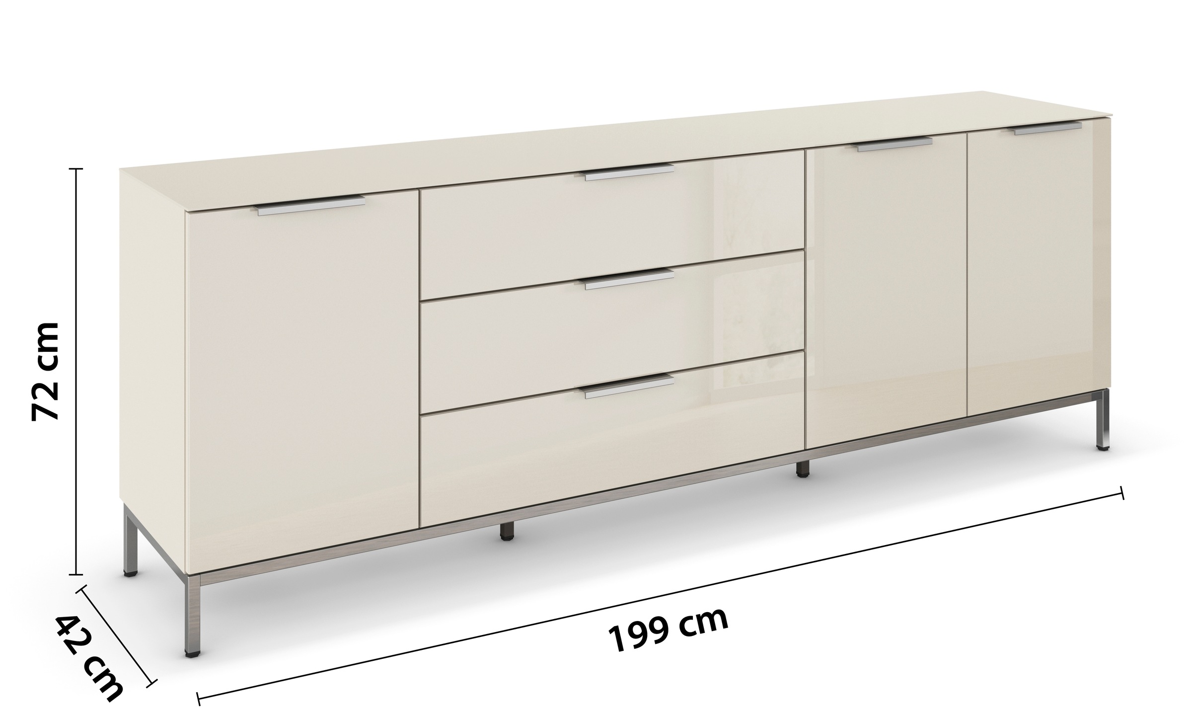 rauch Kombikommode »Kommode Türkommode Sideboard Kombikommode FLIPP mit Glasfront«, (Breite 200 cm mit 2 Einlegeböden), 3-türig, 3 Schubladen, Soft-Close-Funktion, Oberboden und Front Glas