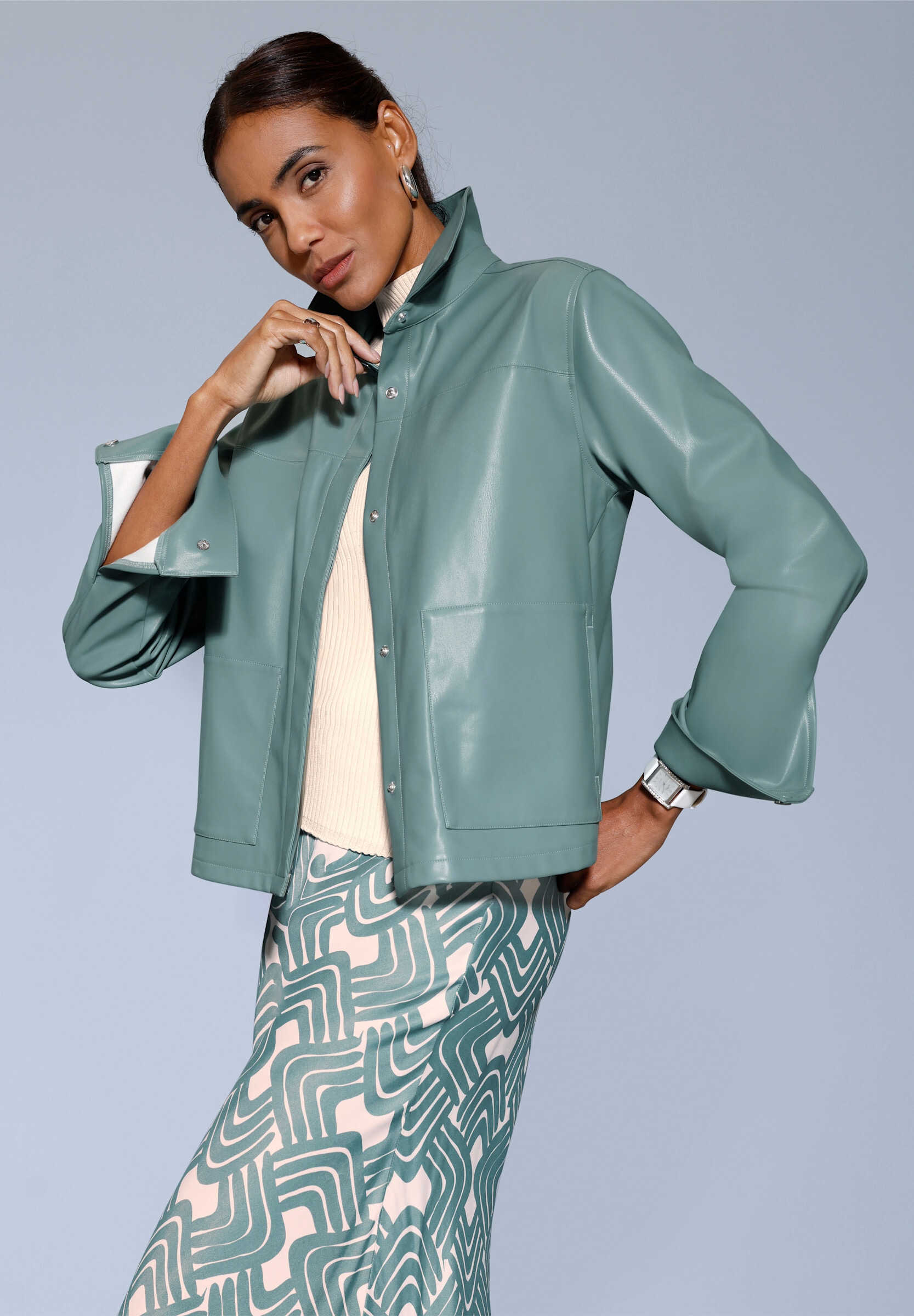 creation L Jackenblazer »Lederimitat-Blazer Lederimitat-Blazer mit verdeckter Druckknopfleiste«