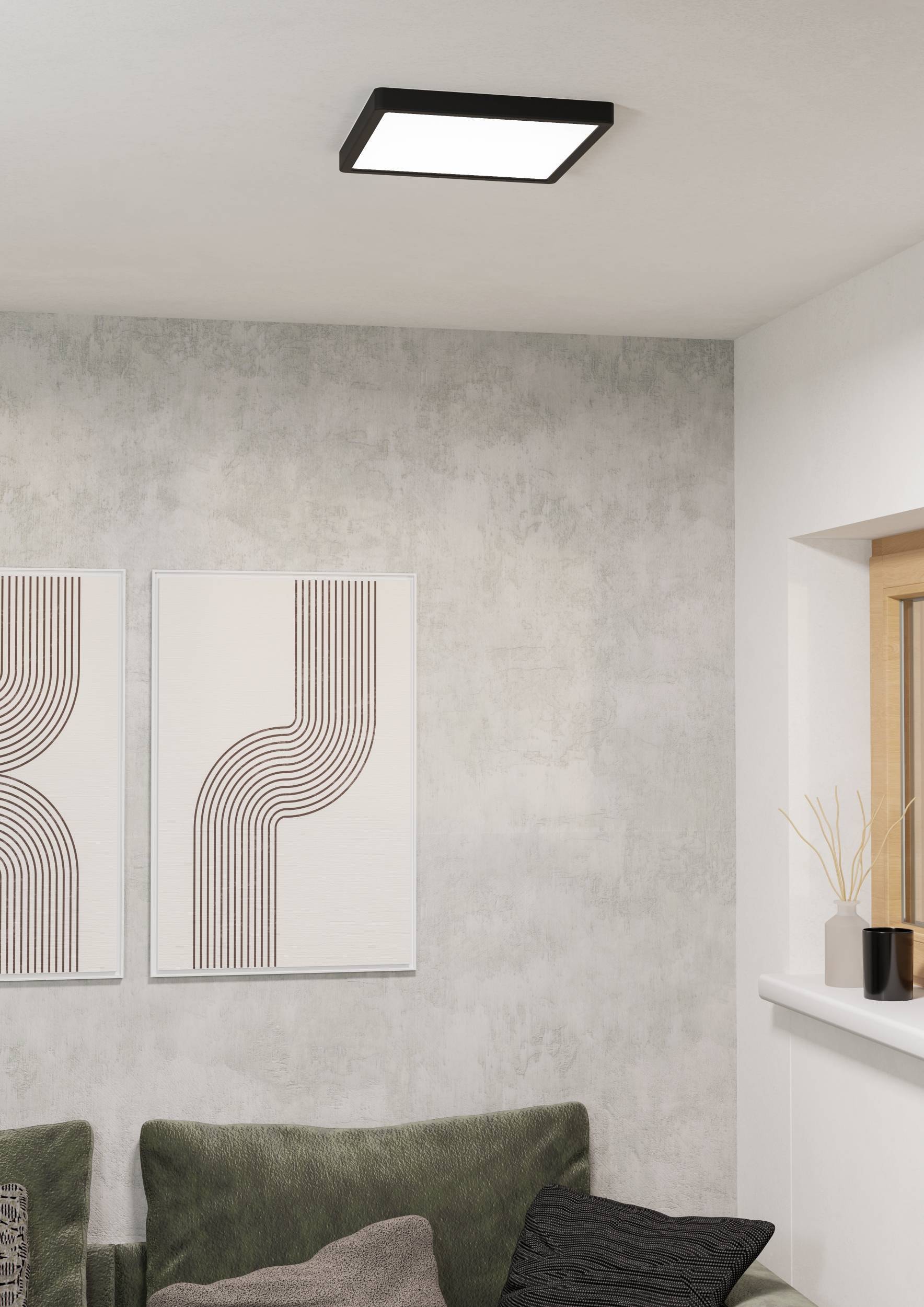 EGLO Aufbauleuchte »Fueva 6-Z Deckenlampe, ZigBee, App und Sprachsteuerung, Badlampe, IP44« LED-Modul 1 Stk. Kaltweiß | RGB Aufbauleuchte - L29,5 x B29,5 x H2,5 cm - schwarz - 13,5W inkl.