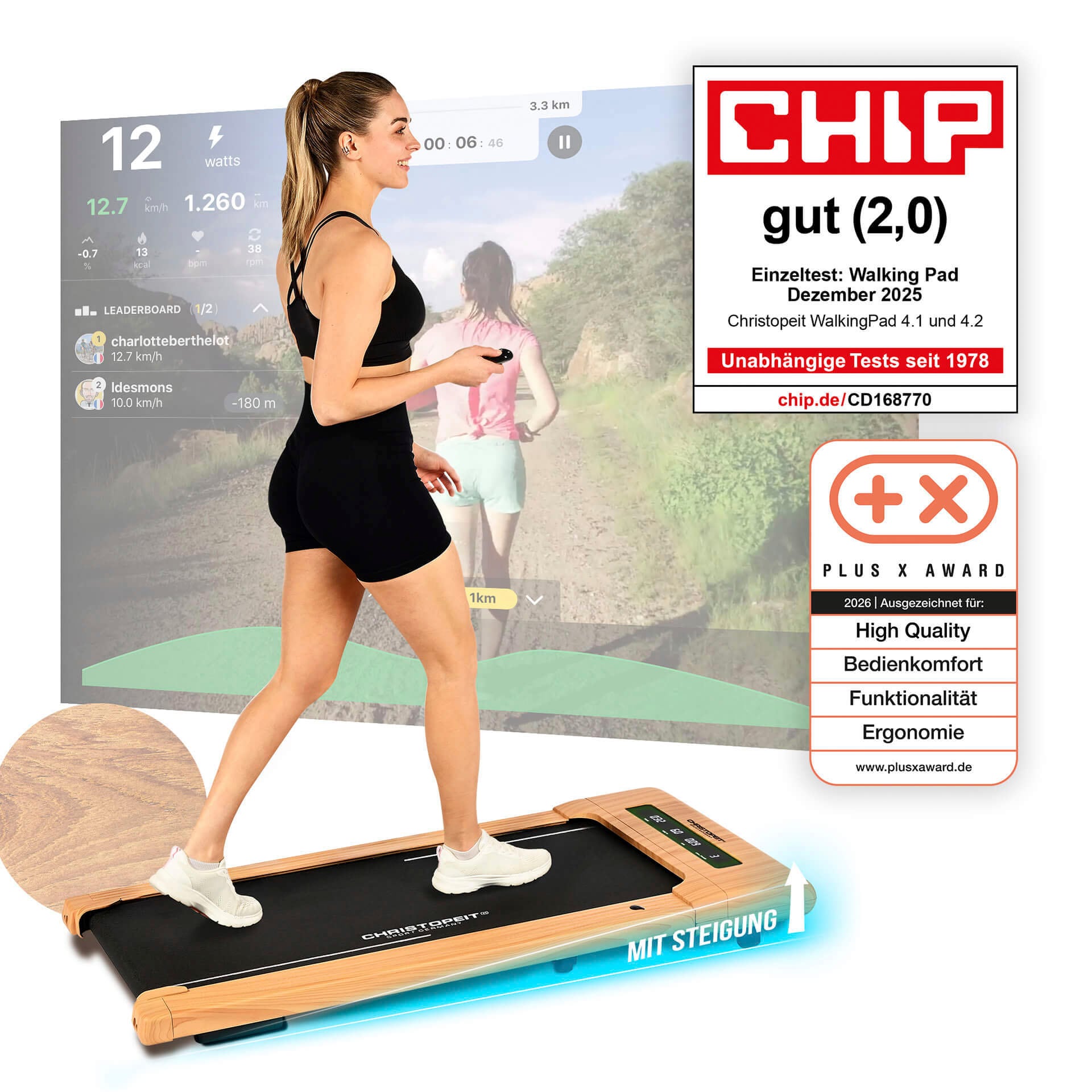 Christopeit Sport® Laufband »Walking Pad 4.2 Holzoptik« bis max. 6 km/h, 120 kg max. Benutzergewicht