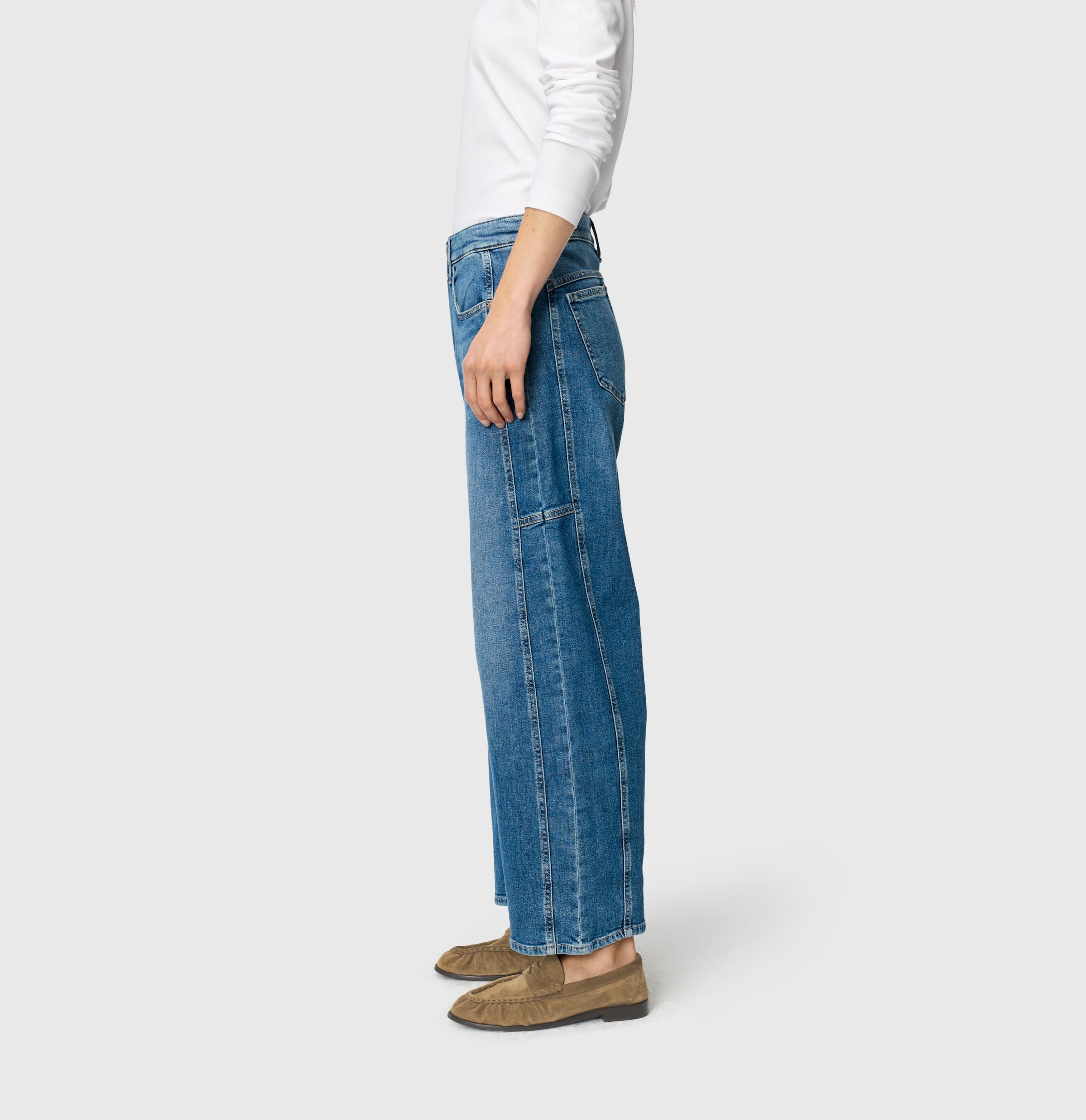 MAC 5-Pocket-Jeans »OHIO Barrel« Barrel Fit, Naht-Detail auf Kniehöhe