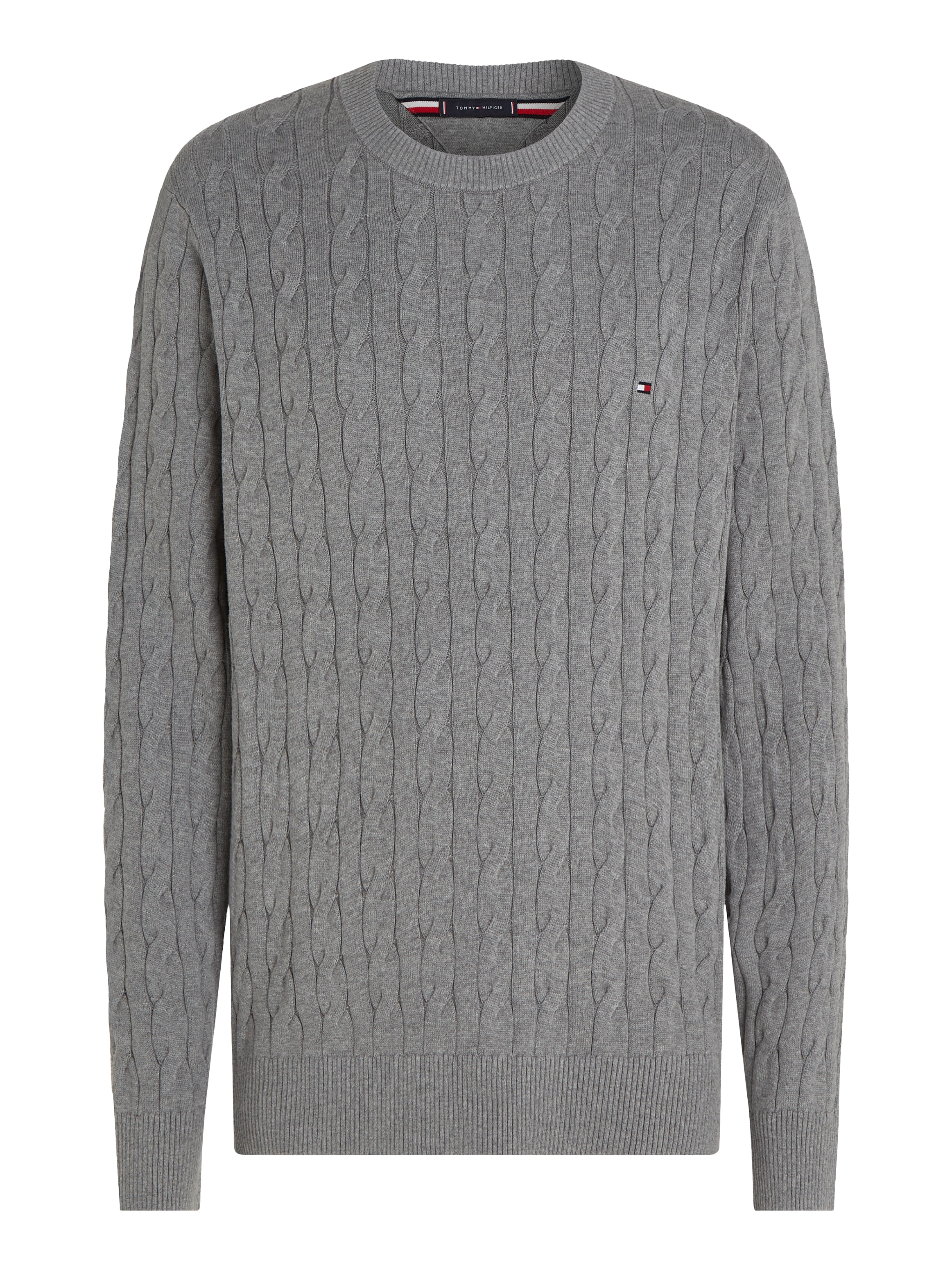 Tommy Hilfiger Strickpullover »CLASSIC CABLE CREW NECK mit Strukturstrick und Flaglabel«, unifarben, casual, regular fit, Baumwolle, Rundhals