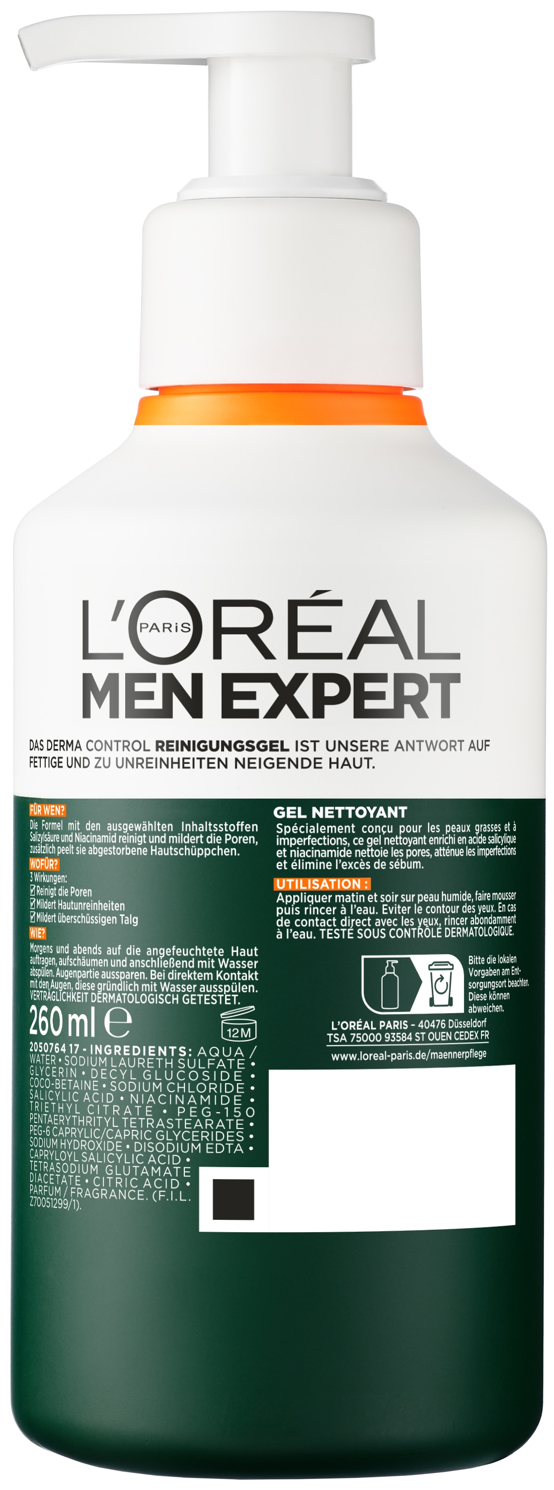 L'ORÉAL PARIS MEN EXPERT Pflegestift »L'Oréal Men Expert Derma Control Reinigungsgel«, Mit Salizylsäure und Niacinamid, behandelt Pickel und Unreinheiten.