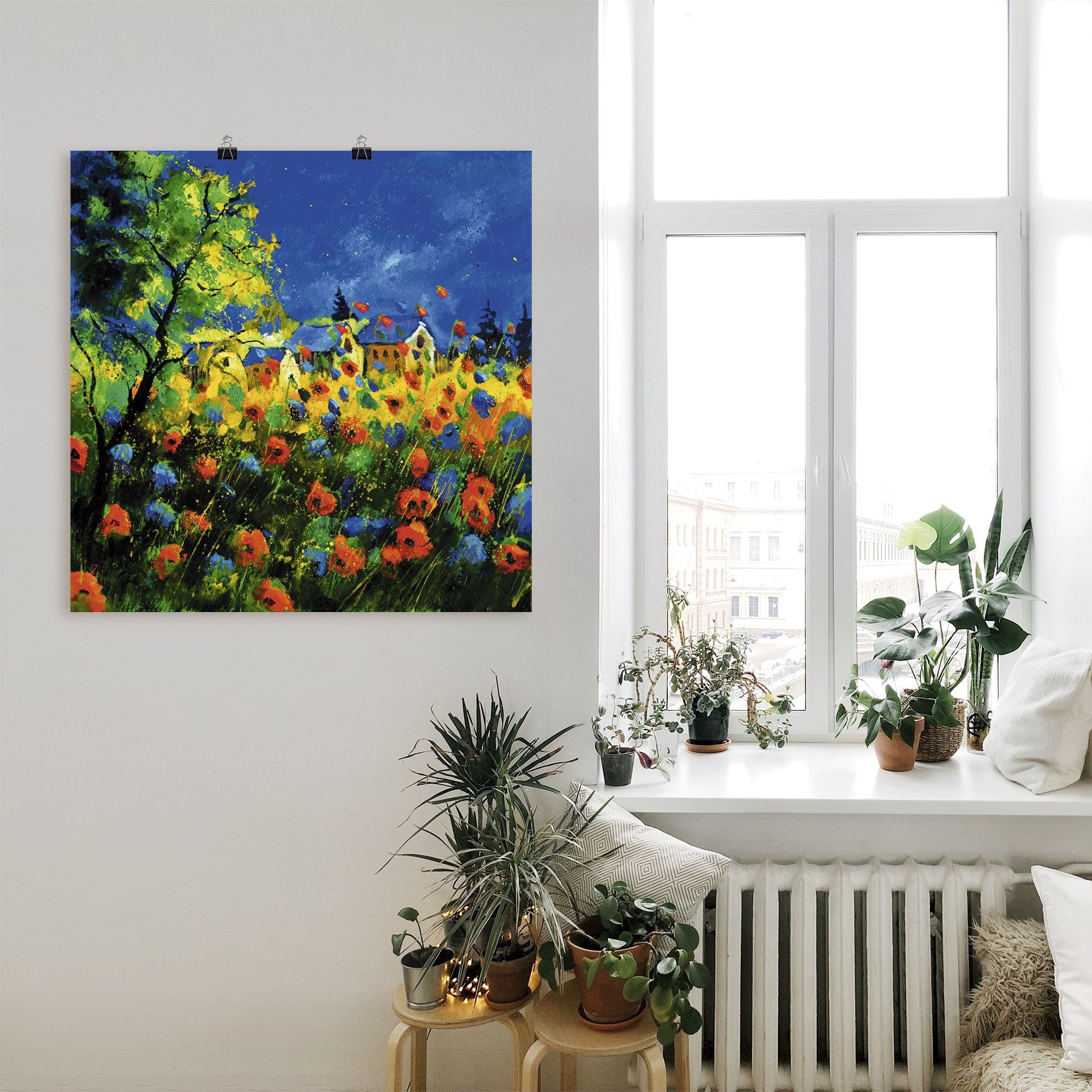 Artland Poster »Blaue und rote Mohnblumen«, Blumen, (1 St.), als Alubild, Leinwandbild, Wandaufkleber oder Poster in versch. Größen
